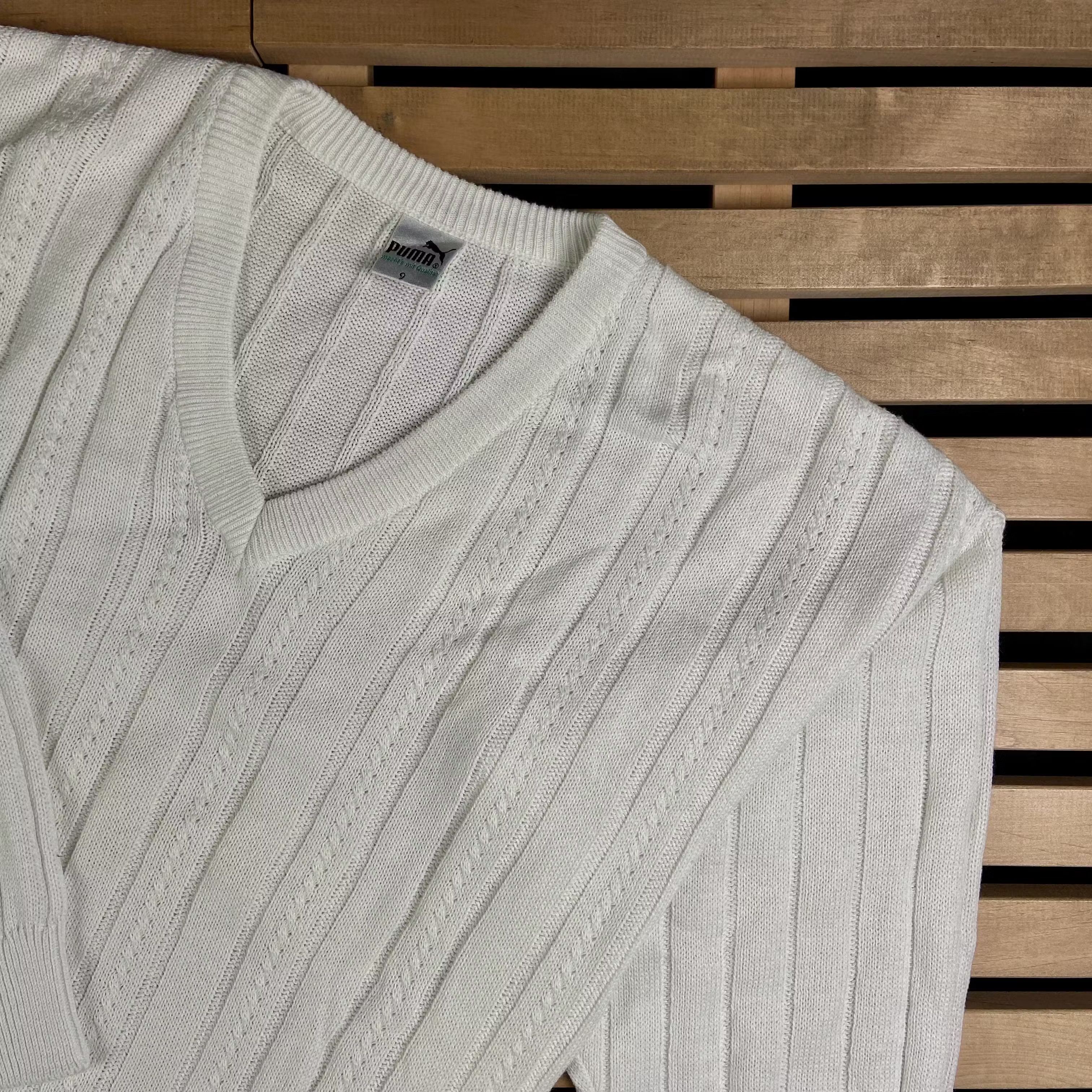 Puma × Vintage Mens Sweater Jumper Puma Size XXL V Neck White Size US XXL / EU 58 / 5 - 2 Thumbnail