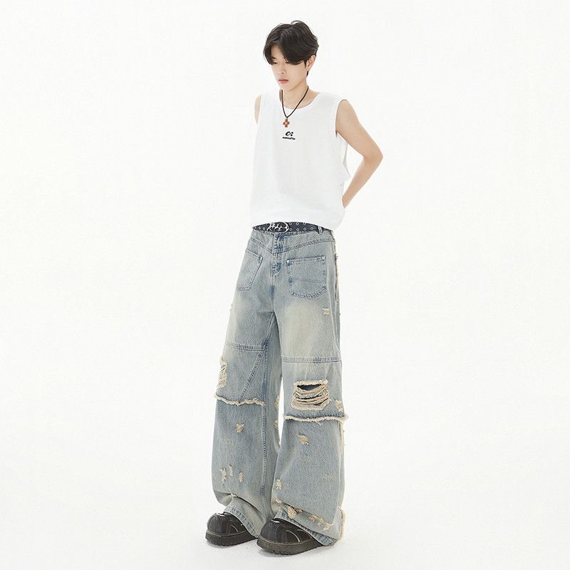 Japanese Brand × Vintage Vintage ripped jeans loose high waisted wide leg pants Size US 32 / EU 48 - 4 Thumbnail