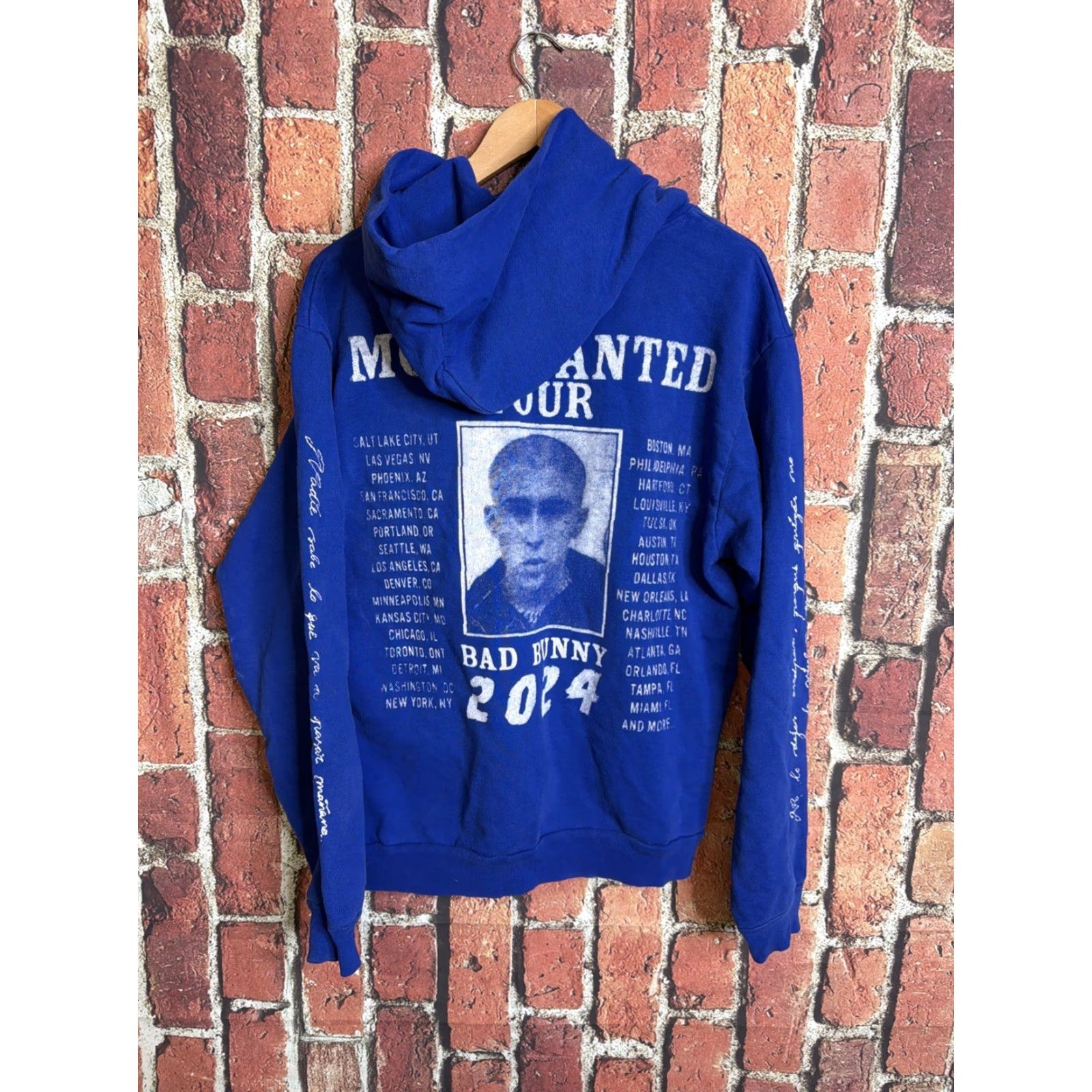 Vintage Bad Bunny Most Wanted Tour Merch Hoodie Mens MEDIUM Blue Graphic Print Size US M / EU 48-50 / 2 - 3 Thumbnail