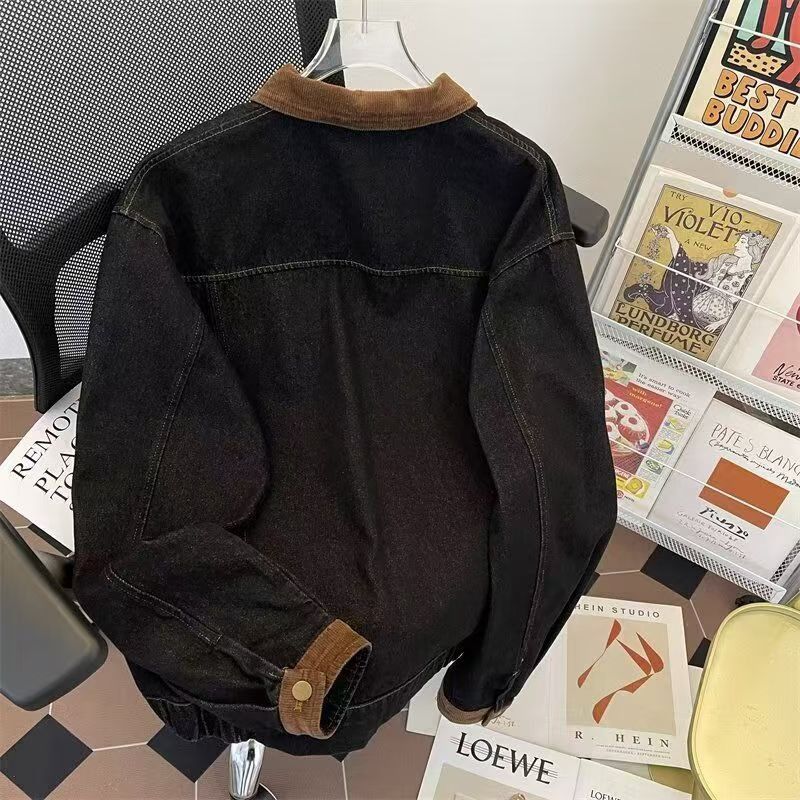 Vintage Black Denim Jacket with Corduroy Collar Size US M / EU 48-50 / 2 - 3 Thumbnail