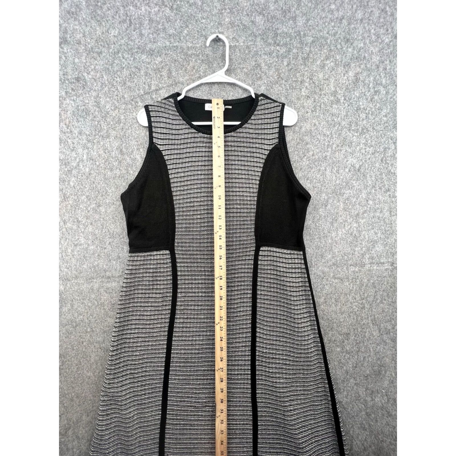 Calvin Klein Calvin Klein Women's Black Stripe Knit Sweater Dress Sleeveless | Size L | Black Knit A-Line Dress Womens Size L / US 10 / IT 46 - 3 Thumbnail