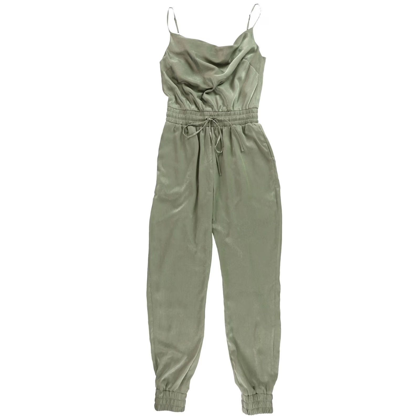 Bar III bar III Womens Satin Jogger Jumpsuit Green L Size 36" / US 14 / IT 50 - 2 Thumbnail