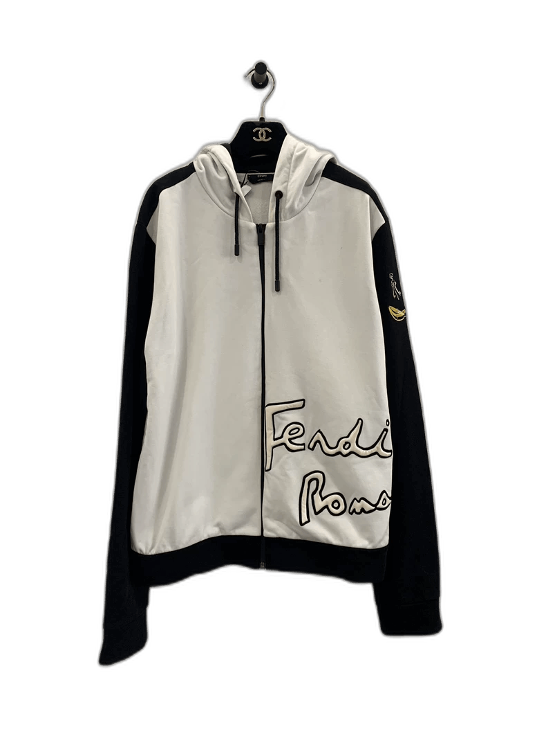 Fendi Fendi Roma Logo Black and White Colorblock Zip Jacket Size L / US 10 / IT 46 - 1 Thumbnail
