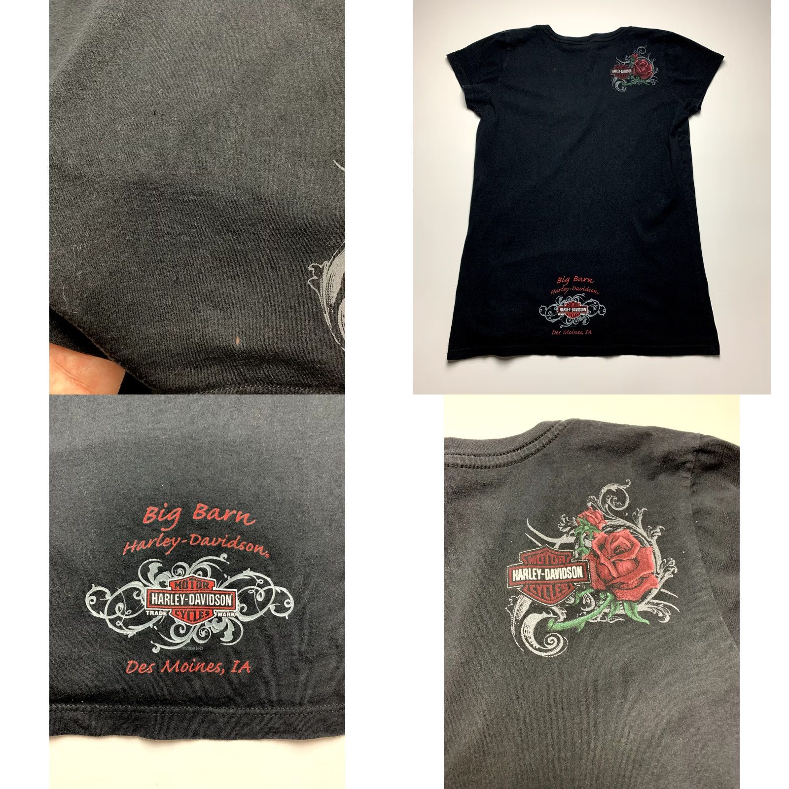 Harley Davidson Harley-Davidson Womens T Shirt Short Sleeve Rose Print Black XL Size XL / US 12-14 / IT 48-50 - 8 Thumbnail