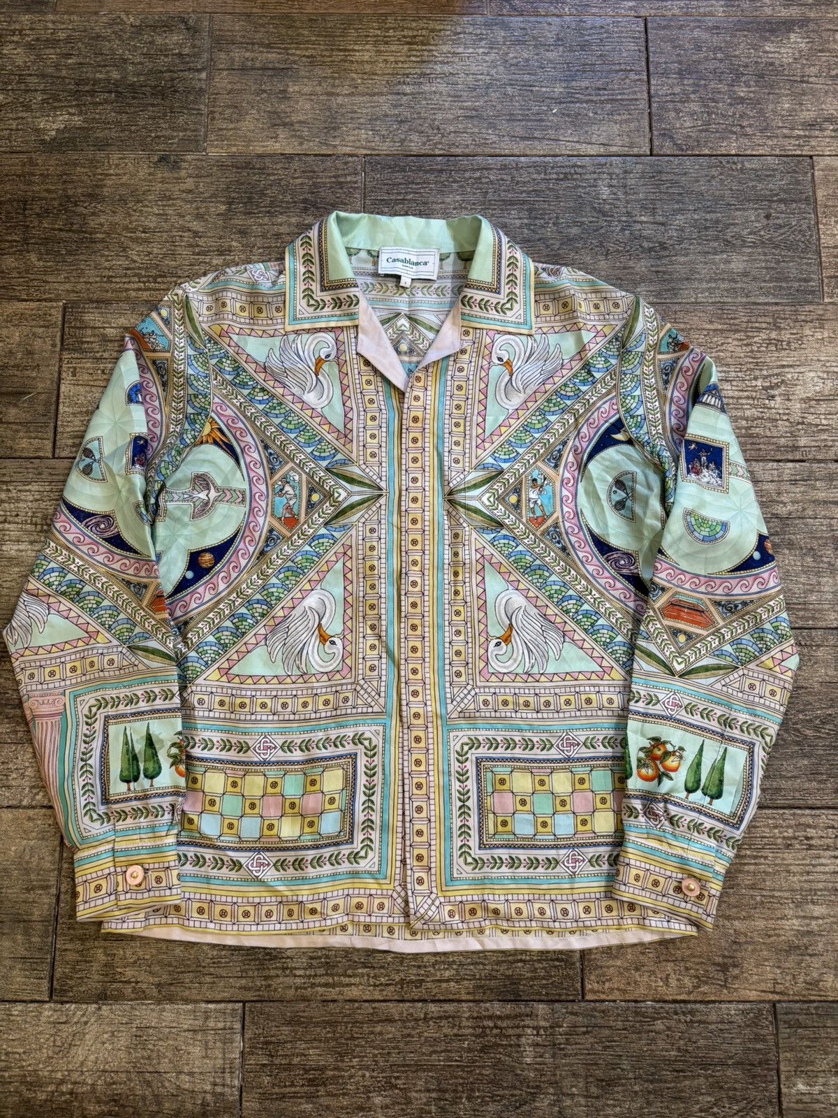 Mosaic Print Silk Button Up