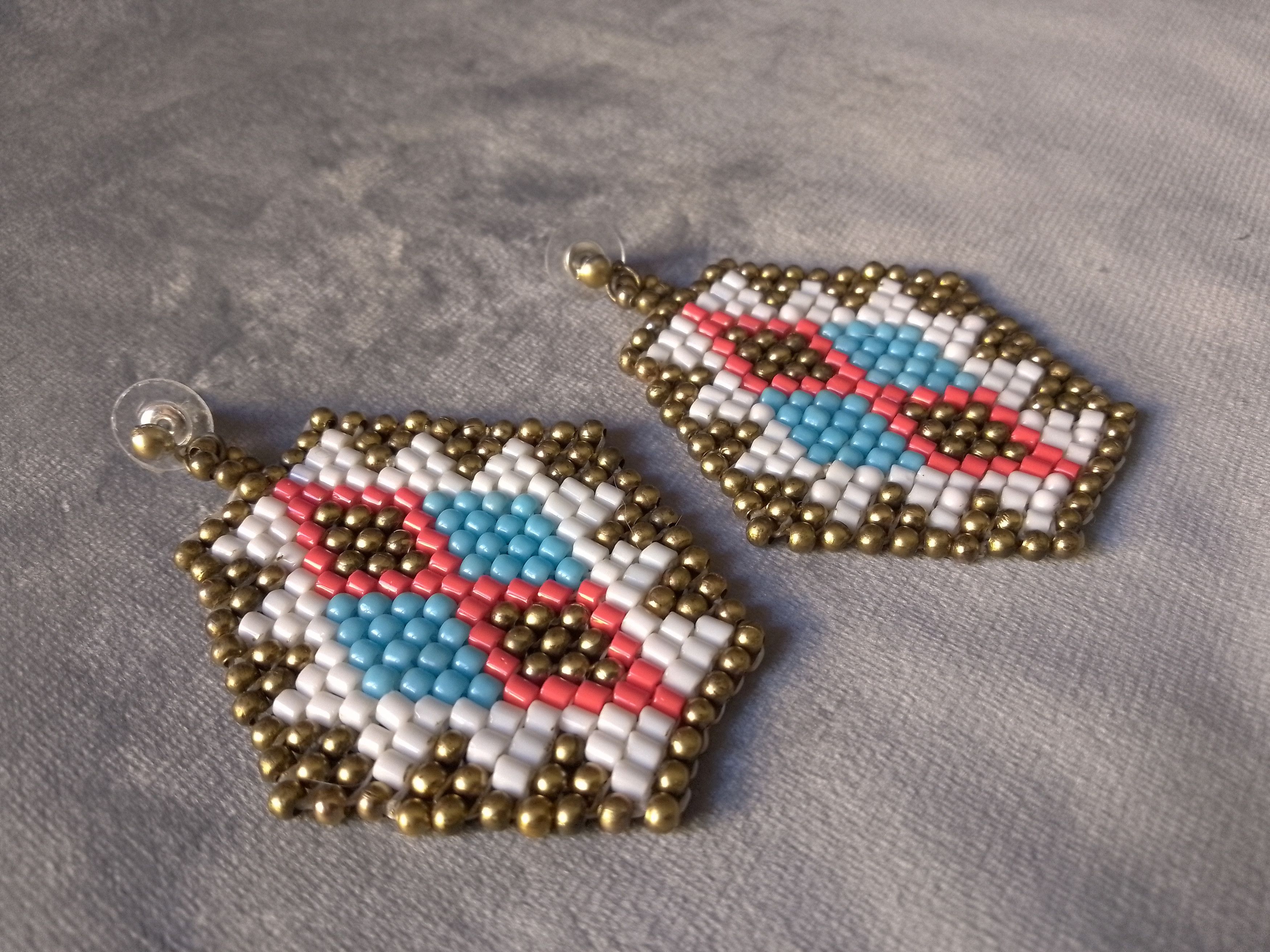 Handmade Earrings Ethnic Native Americans Geometrical Embroidered Size ONE SIZE - 3 Thumbnail
