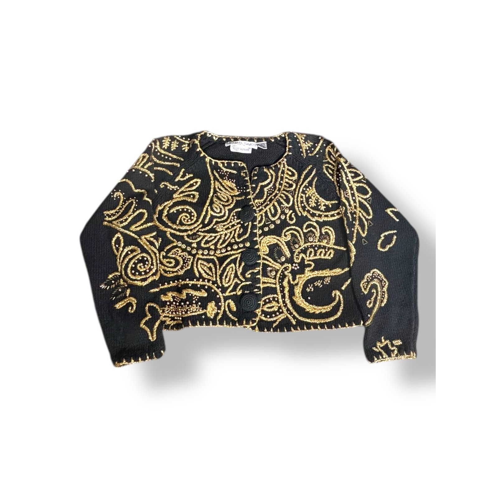 Henri Bendel Vintage 90s Michael Simon Henri Bendel Black Gold Cardigan Size L / US 10 / IT 46 - 12 Thumbnail