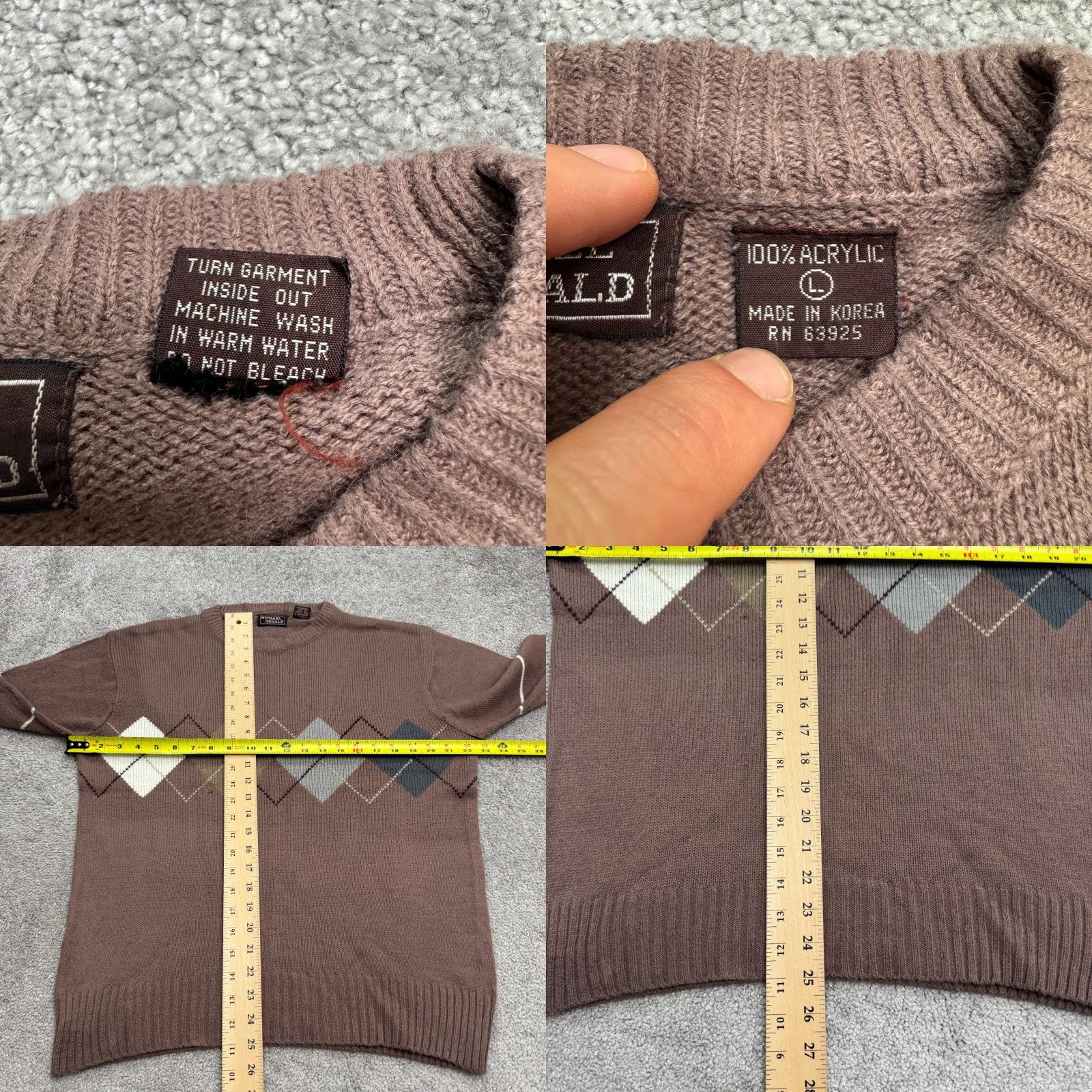 Vintage VINTAGE Michael Gerald Pullover Sweater Shirt Mens L Brown Argyle/Diamond Knit 90s Classic Mens Size US L / EU 52-54 / 3 - 8 Thumbnail