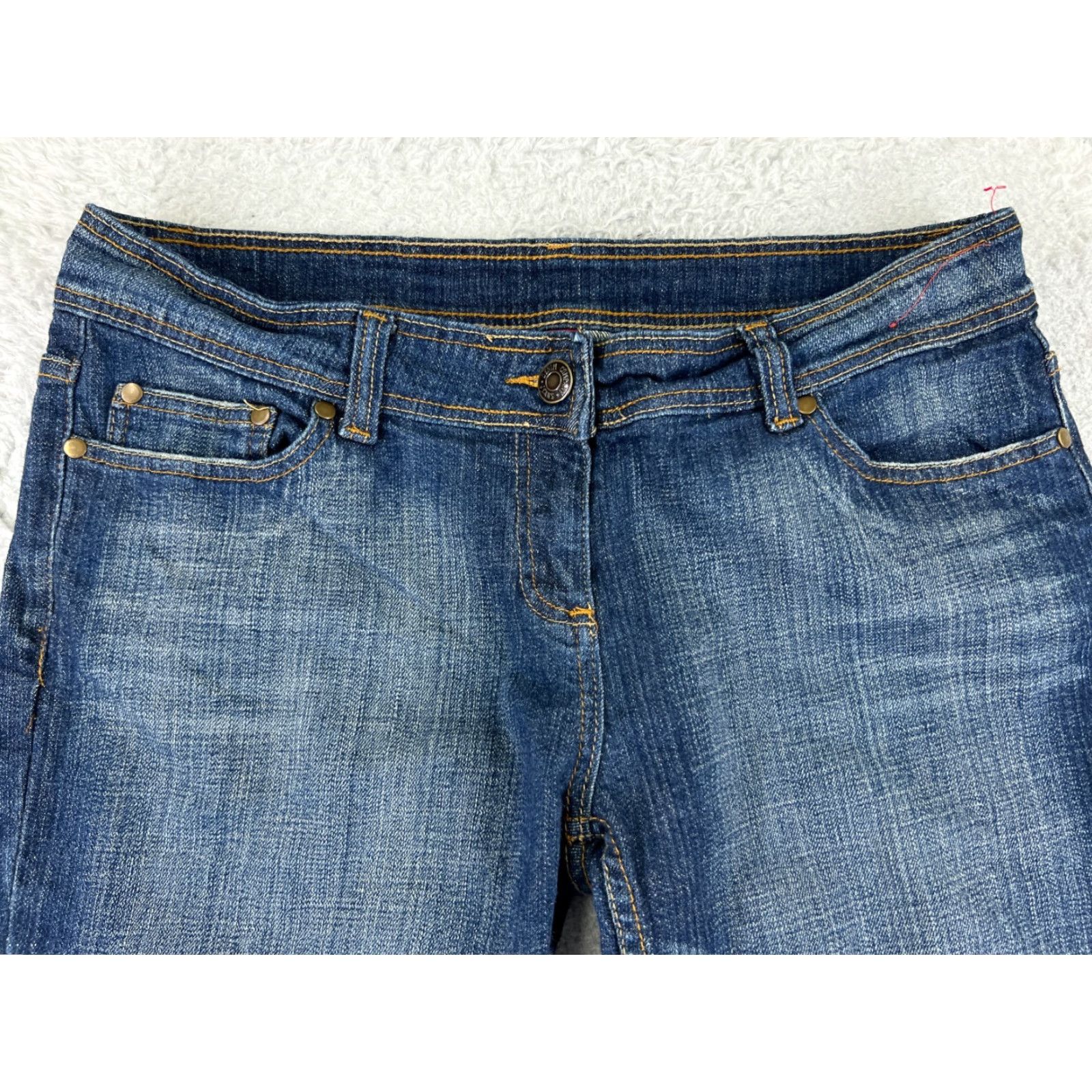 CO Denim Co Jeans Womens 14 Blue Denim Flared Low Rise 33x30 Cotton Blend 5-Pocket Zipper Distressed Regular Size 14 Womens Jeans Size 36" / US 14 / IT 50 - 4 Thumbnail