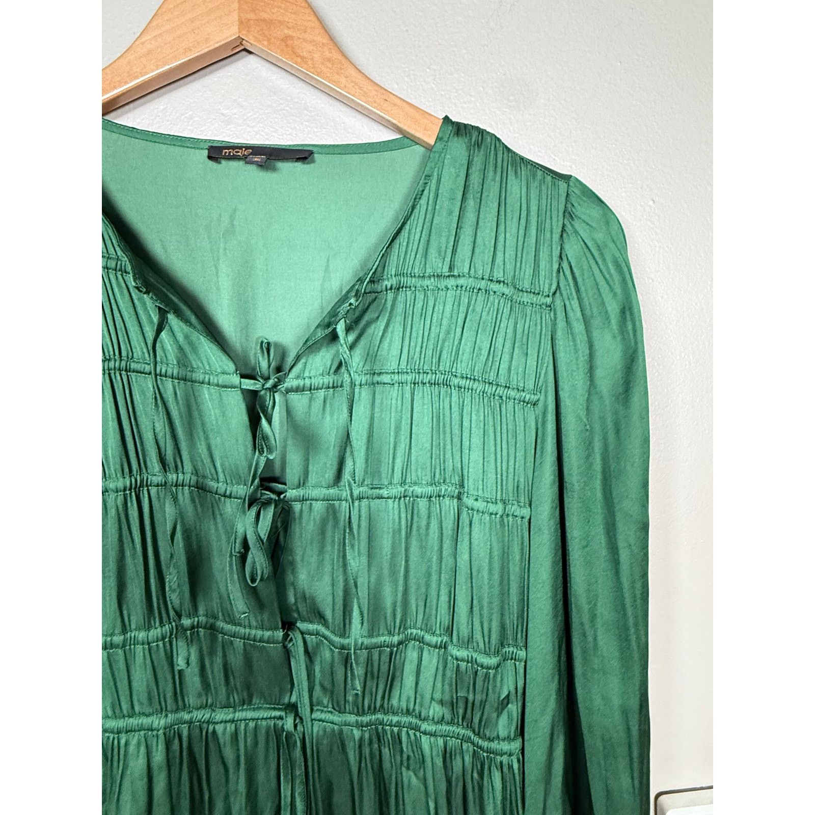 Maje Maje Green Shirred Satin Holiday Mini Dress 36/4 US $375 Size S / US 4 / IT 40 - 12 Thumbnail