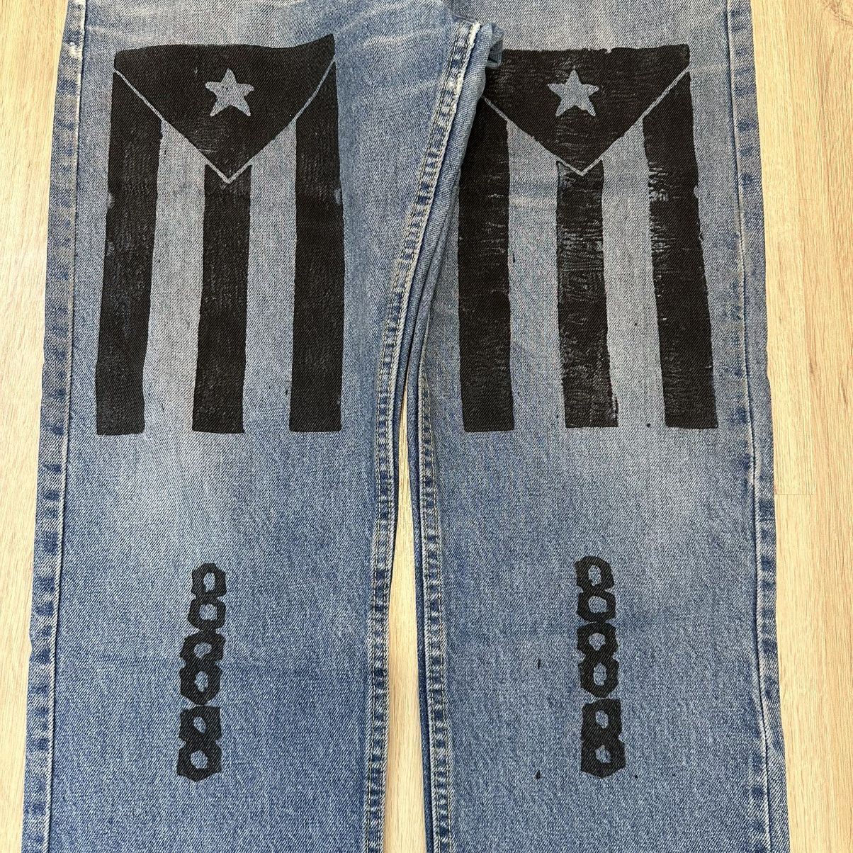 Lee Custom 1of1 Denim Jeans Ape Spit Y2K 36x32 Size US 36 / EU 52 - 4 Thumbnail