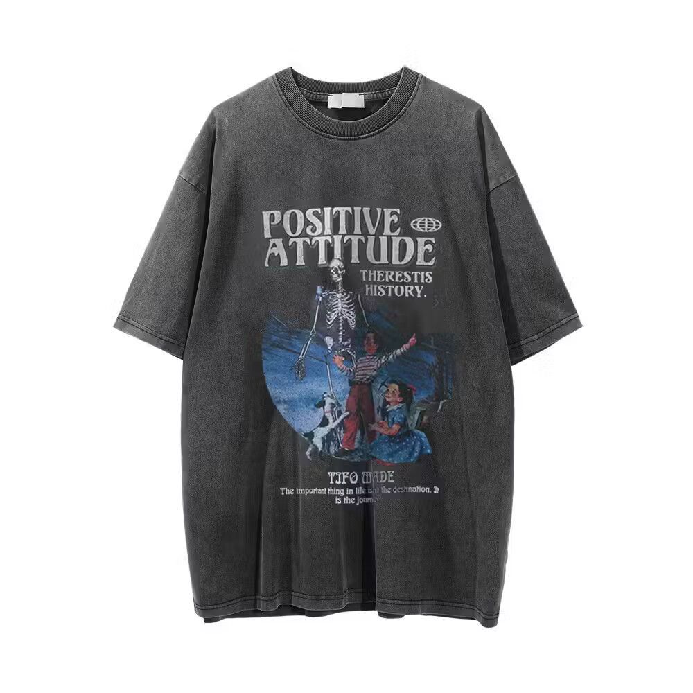 image of Vintage Skull Figure Printed Short Sleeve T-Shirt in Black, Men's (Size Large)