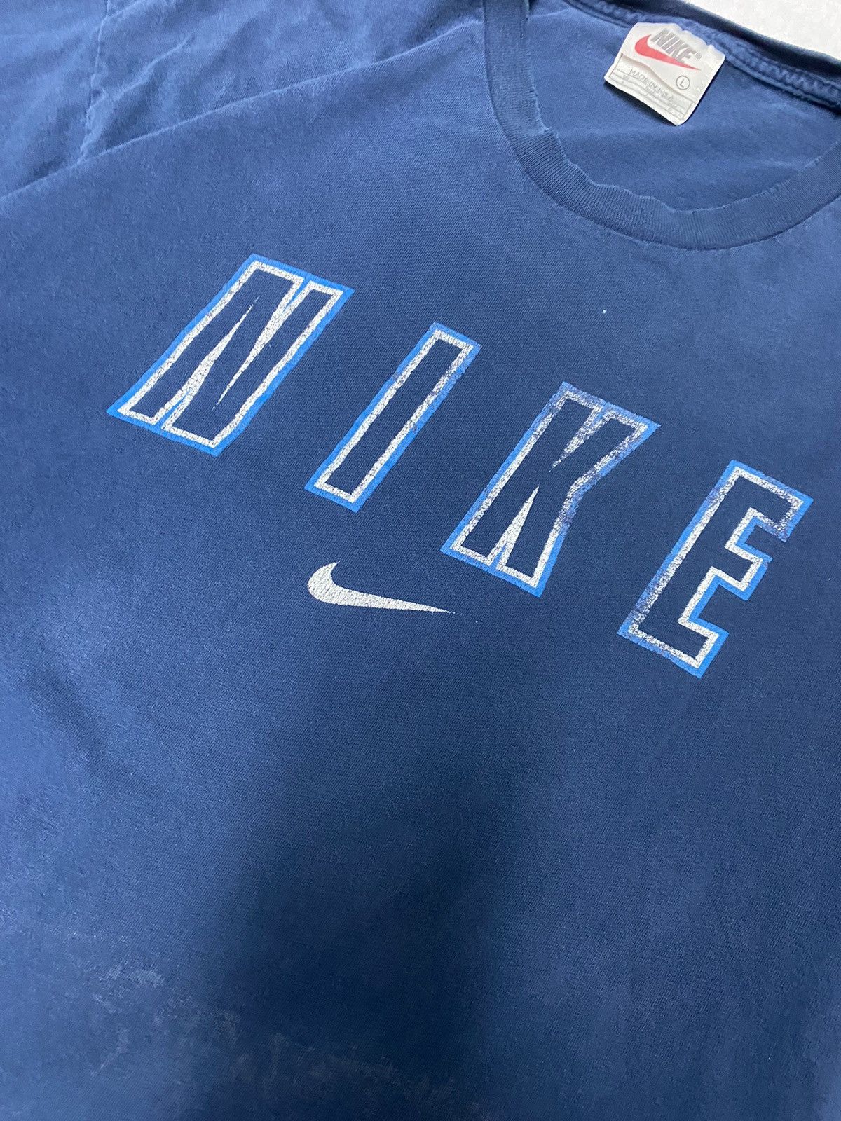 Nike × Vintage Crazy Vintage Y2K 90’s Nike Centre Swoosh Spellout Tee L Size US L / EU 52-54 / 3 - 2 Thumbnail