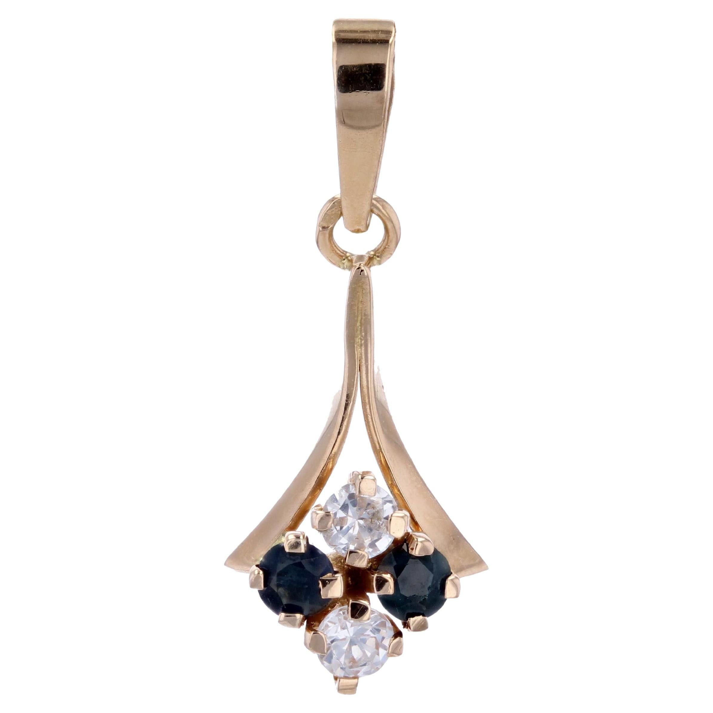 image of Vintage Modern Blue And White Sapphire 18 Karat Yellow Gold Pendant, Women's