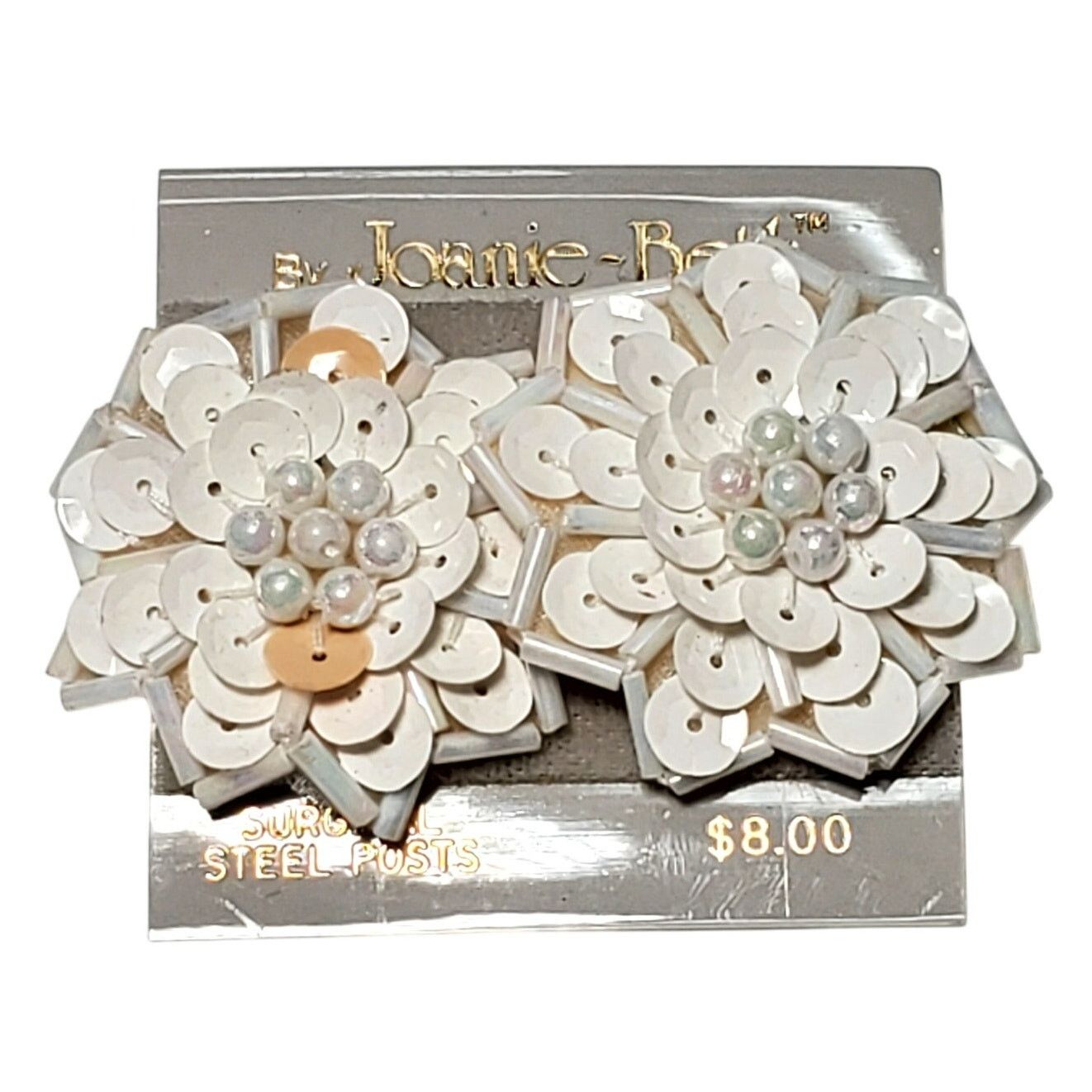 Other Flower Beaded Post Back Earrings 1" Round Floral White New Size ONE SIZE - 1 Thumbnail