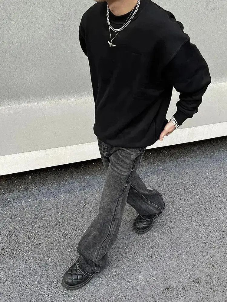 Japanese Brand Straight fit loose black micro flared jeans Size US 30 / EU 46 - 4 Thumbnail