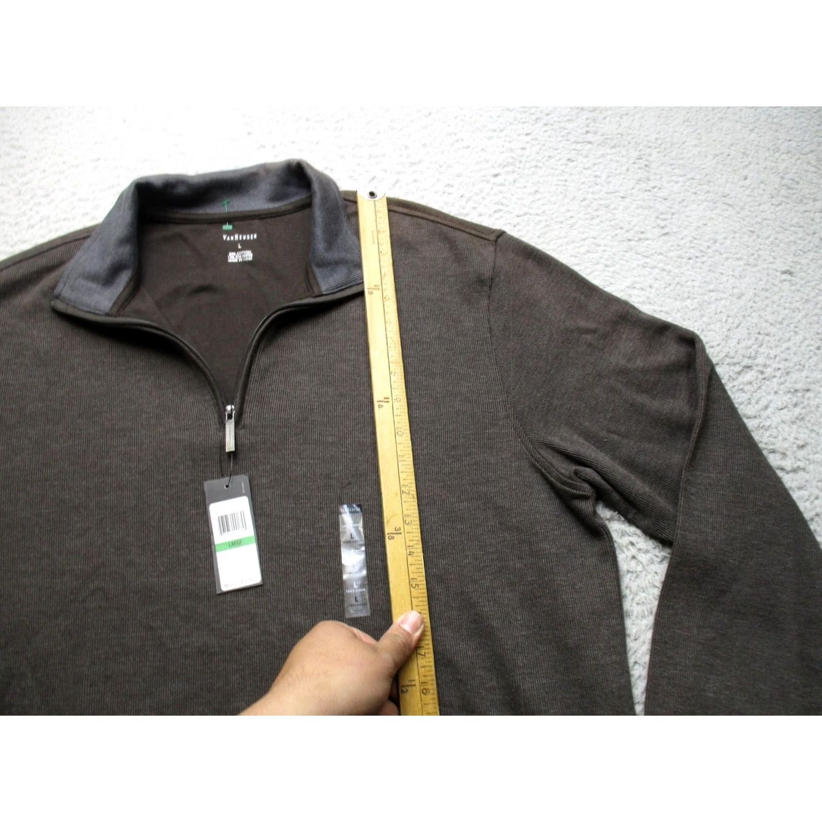 Van Heusen Van Heusen Sweater Mens Large Brown Modern 1/4 Zip Mock Neck Knit Pullover Size US L / EU 52-54 / 3 - 6 Thumbnail