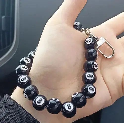 American Edition × Jewelry Creative Punk Acrylic Black Billiards 8 Ball Beads Key Chain Size ONE SIZE - 1 Thumbnail