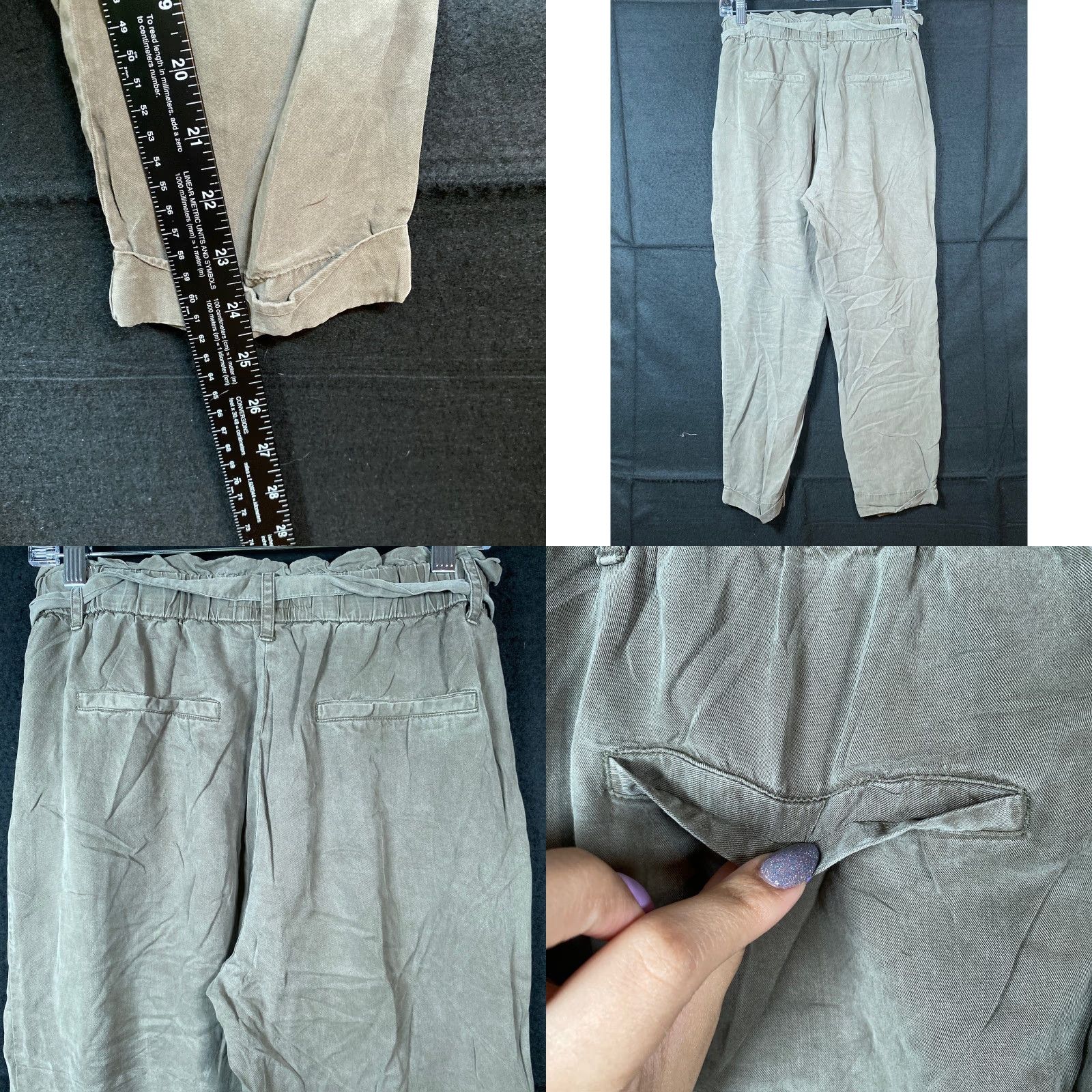 Vintage Thread & Supply Womens Pants Green Paperbag Wide Leg Elastic Waist Boho M Size 29" - 8 Thumbnail