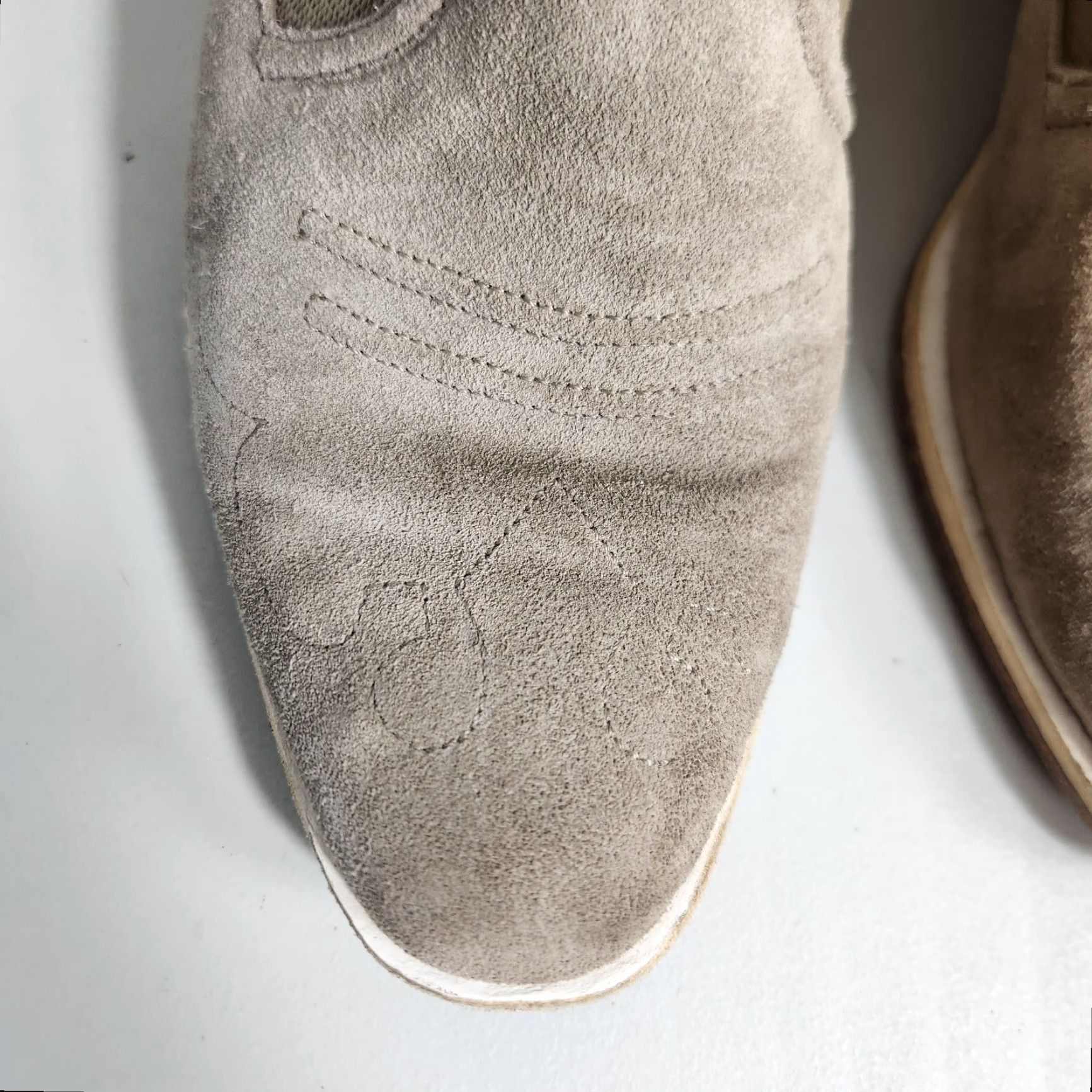Rag & Bone rag & bone Finlay Western Booties-Size 7 Women Suede Block Heel Almond Toe Beige Stone Leather Lining 2.5" Vintage No Size US 7 / IT 37 - 7 Thumbnail