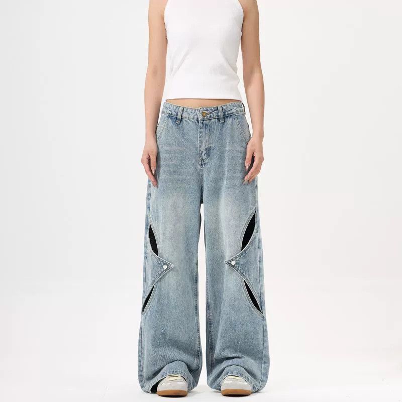 Jean American style patchwork washed baggy ripped jeans Size US 32 / EU 48 - 1 Thumbnail