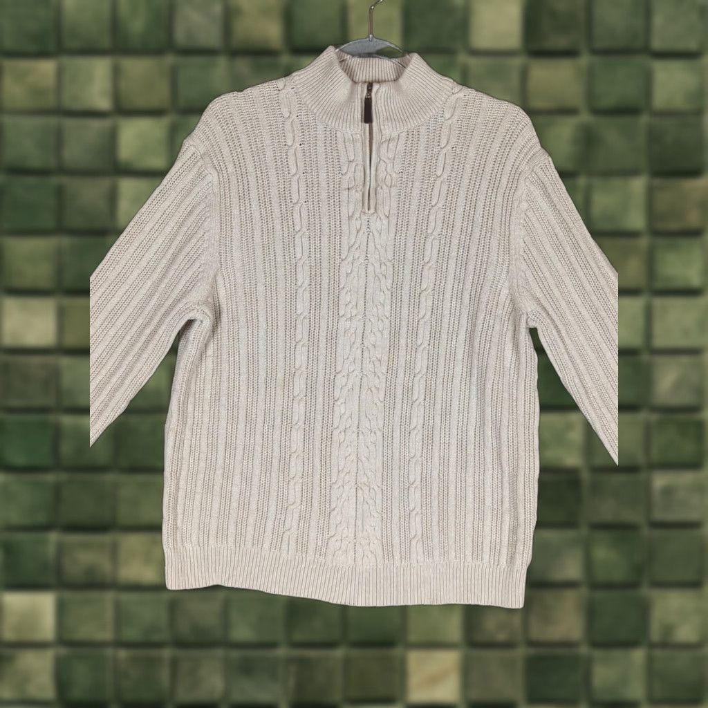 Tasso Elba Tasso Elba Sweater Mens XL Ivory Pullover Cable-Knit 1/4 Zip Mock Neck Long Sleeve Knit Cotton Size US XL / EU 56 / 4 - 1 Thumbnail