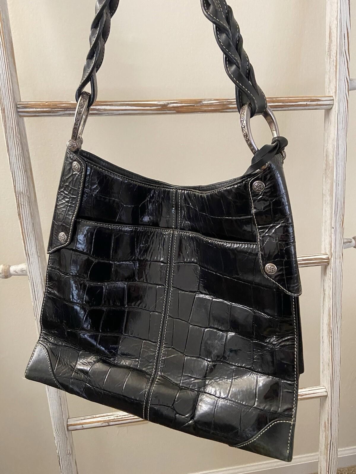 Brighton Brighton black patentleather floral chrome hobo shoulder bag Size ONE SIZE - 1 Thumbnail