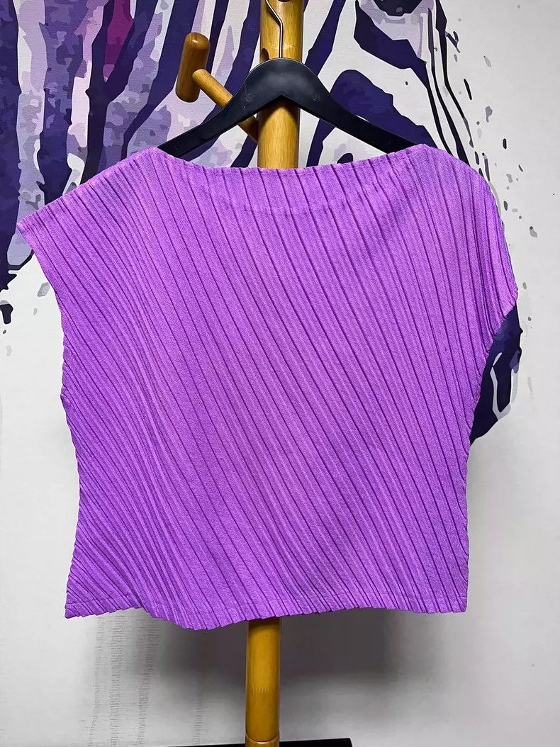 Issey Miyake Issey Miyake size:2 Purple pleated short-sleeved shirt Size XS / US 0-2 / IT 36-38 - 3 Thumbnail