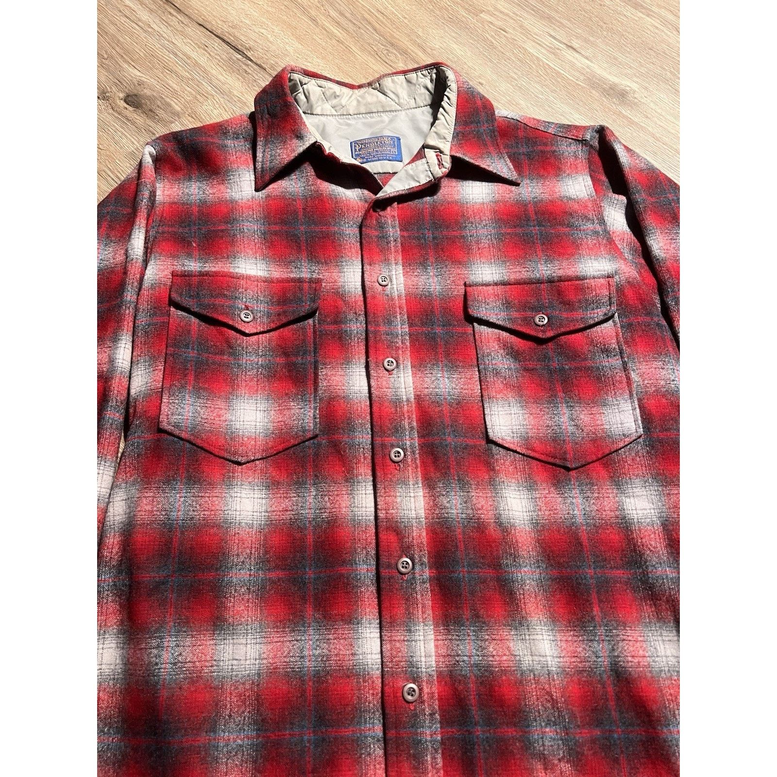 Pendleton Vintage 60s 70s Pendleton Board Shirt Red Shadow Plaid Wool Size US L / EU 52-54 / 3 - 5 Thumbnail