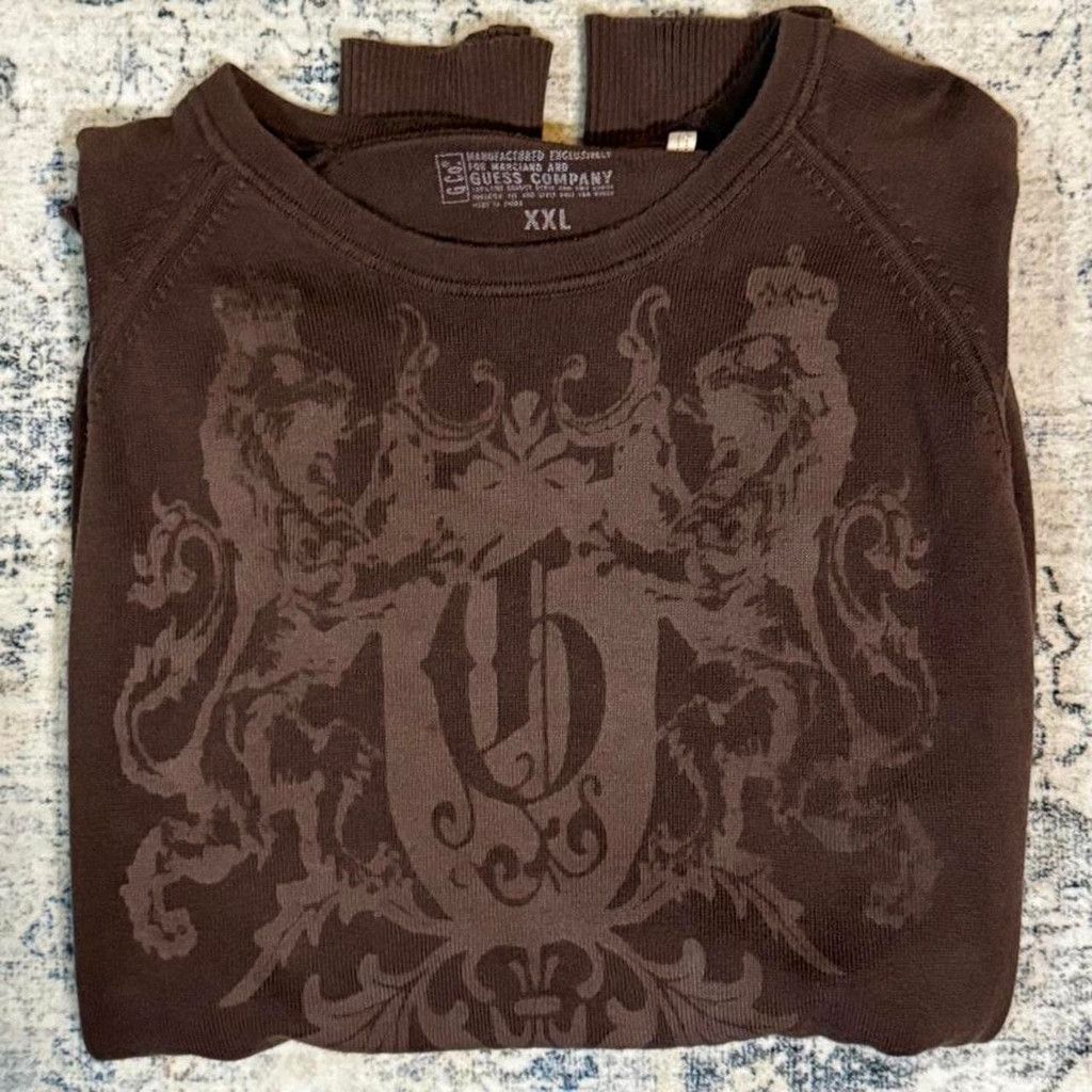 Guess 2000s Guess Company Brown Gothic Pullover Y2K Sweater - 2XL Size US XL / EU 56 / 4 - 6 Thumbnail