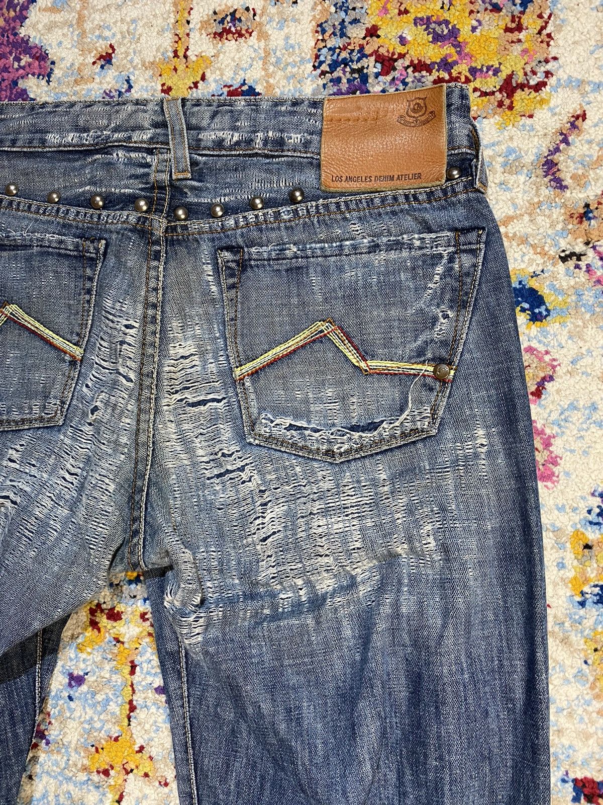 Other LA Denim Atelier Studs Ripped Flared Boot Cut Jeans Size US 30 / EU 46 - 4 Thumbnail