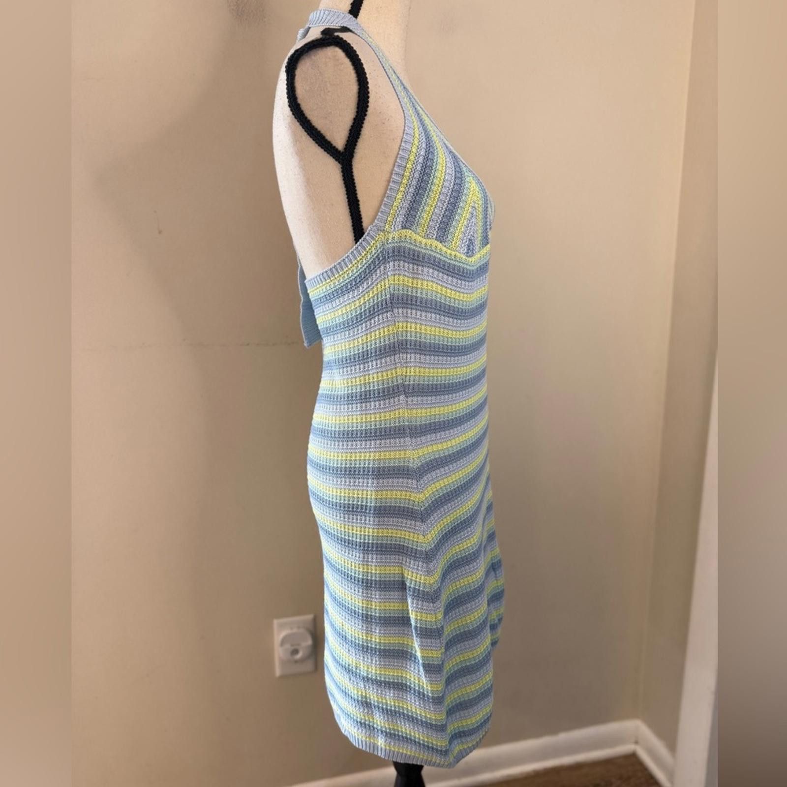 Other No Comment crochet stripe halter dress blue yellow green LG Size L / US 10 / IT 46 - 2 Thumbnail