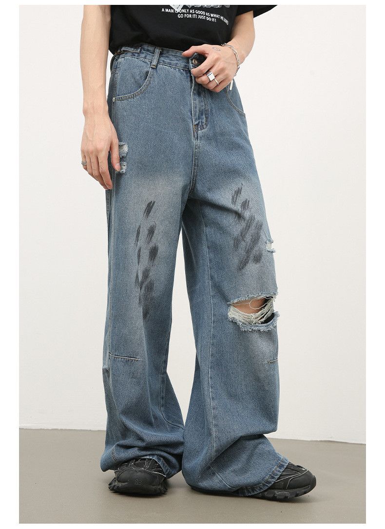 Japanese Brand × Jean Men's retro distressed dirty print straight jeans Size US 32 / EU 48 - 3 Thumbnail