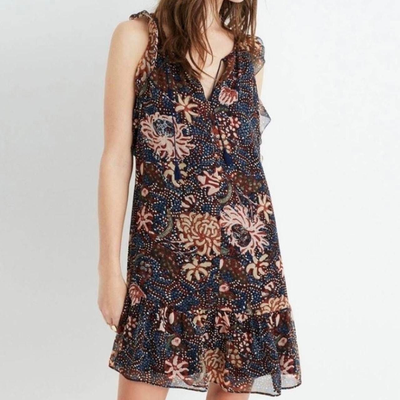 Madewell Madewell Navy Sea Floral Print Ruffle Mini Dress Size Small Size S / US 4 / IT 40 - 1 Thumbnail