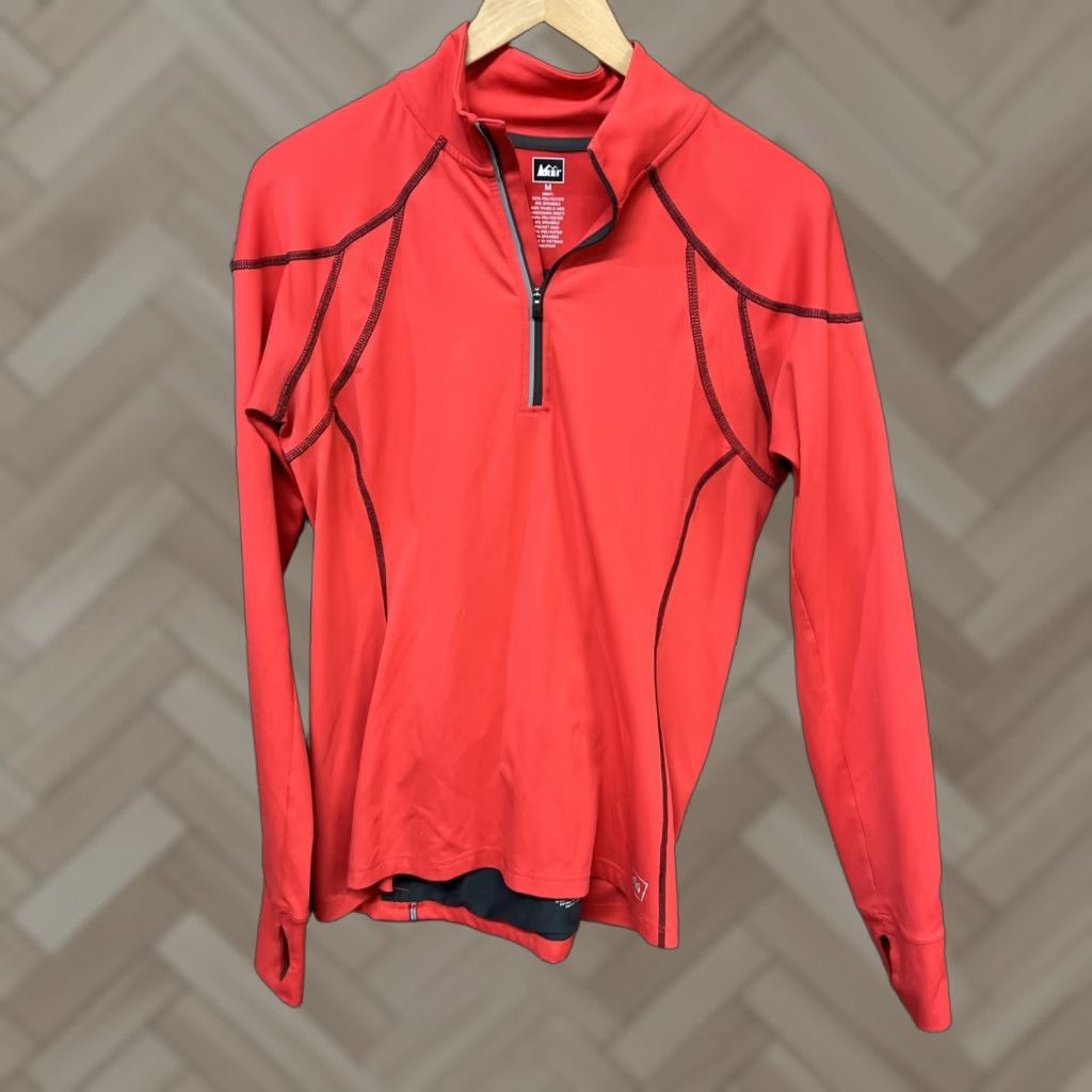 Vintage REI Women's M Long Sleeve Mock Neck Half Zip Pullover Sweatshirt Gray Striped Activewear Size M / US 6-8 / IT 42-44 - 1 Thumbnail