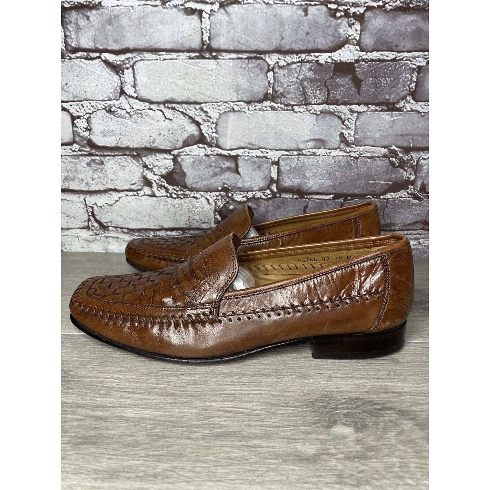 Other Brass Boot Brown Leather Basket Weave Loafers Dress Shoes Me Size US 10 / EU 43 - 19 Thumbnail