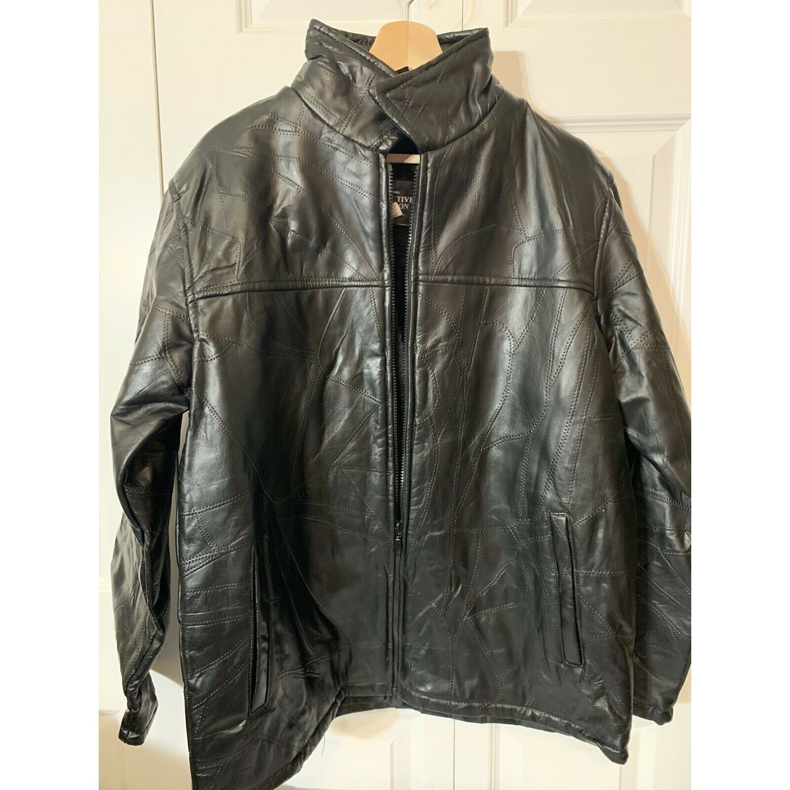 image of Haband Executive Division Soft Leather Jacket Coat Black Pat, Men's (Size Large)