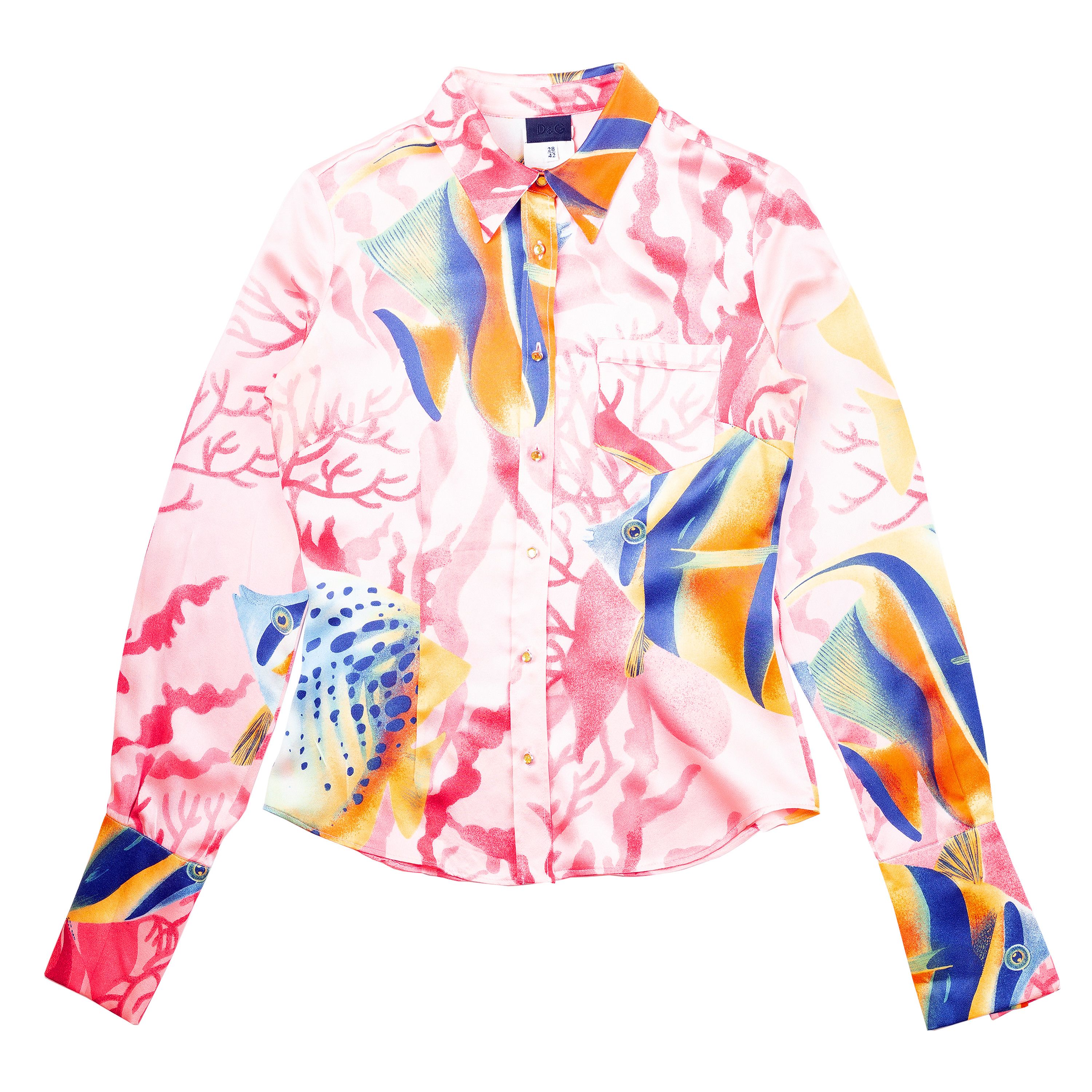 image of Dolce Gabbana “Under The Sea” Pink Shirt, Women's (Size Medium)