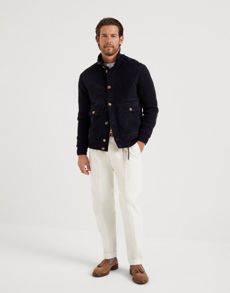 Brunello Cucinelli o1w1db10226 Padded Leather Jacket in Navy Blue Size US L / EU 52-54 / 3 - 1 Thumbnail