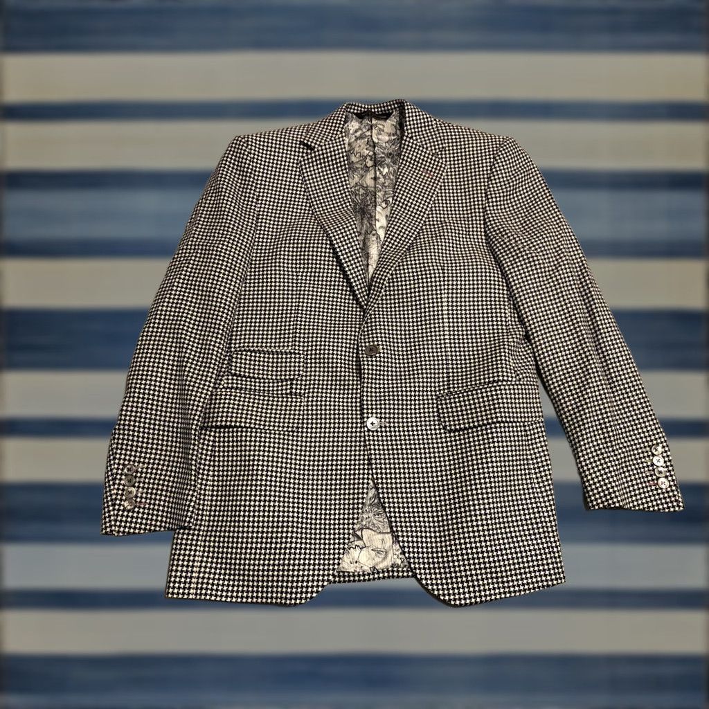 Vintage Coppley Mens Suit 40R Jacket Blazer 32x27 Pants Houndstooth Wool/Cotton Blue 2 Button Mens Size 40R - 1 Thumbnail