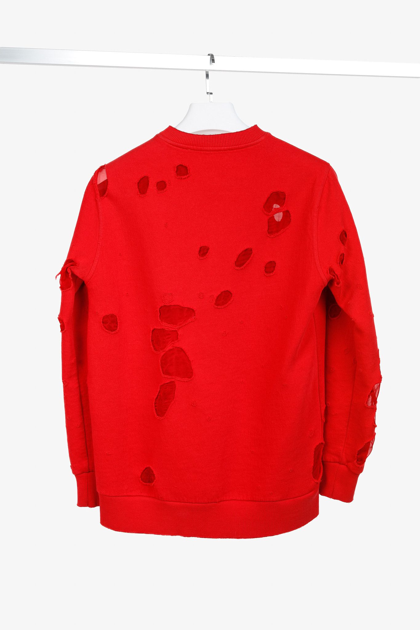 Givenchy Givenchy AW/17 Red Distressed Logo-Print Crewneck Sweatshirt Size US S / EU 44-46 / 1 - 2 Thumbnail