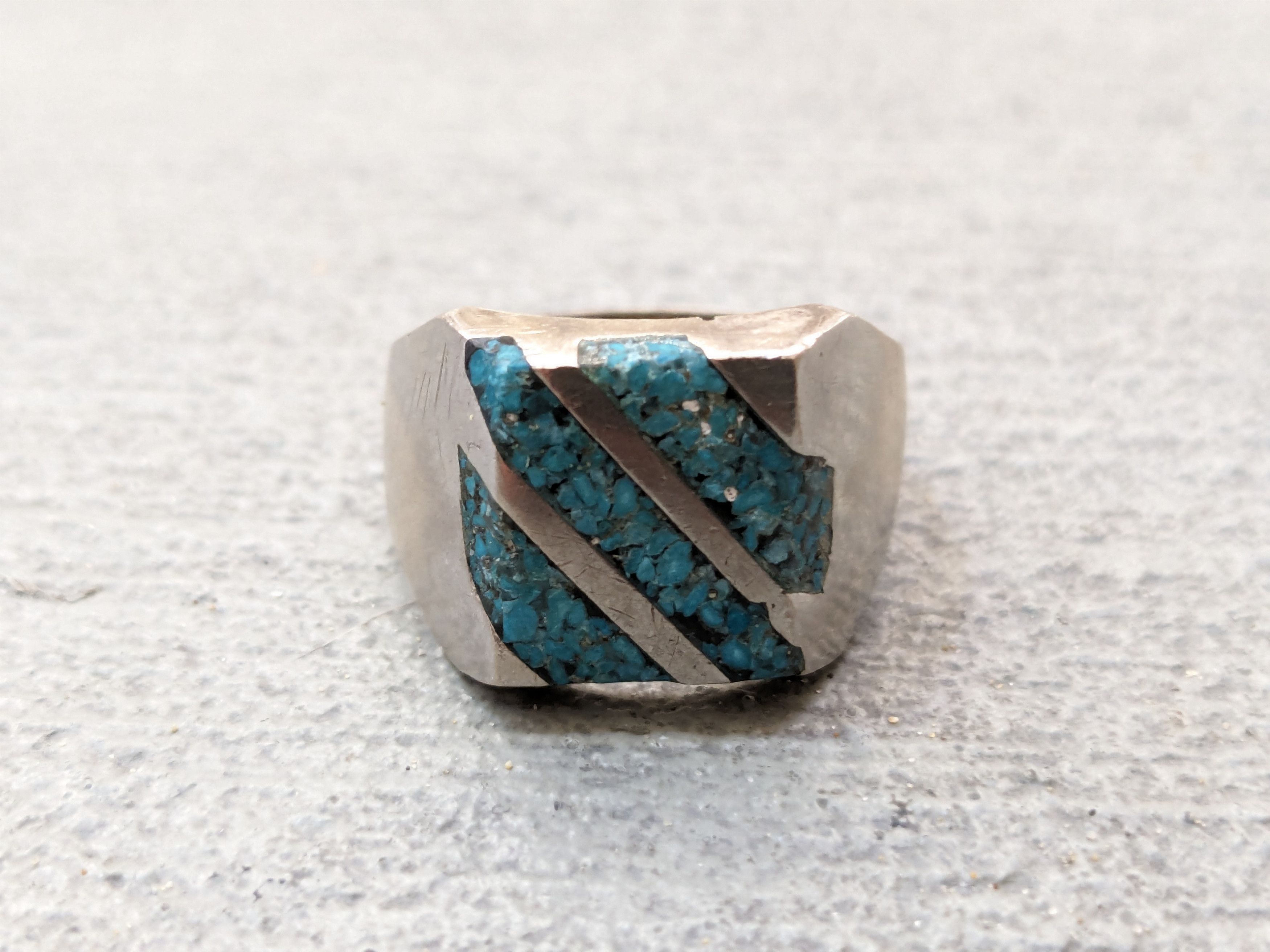 Jewelry Vintage Sterling Silver Ring 11.5 Turquoise Square Modern Size ONE SIZE - 3 Thumbnail