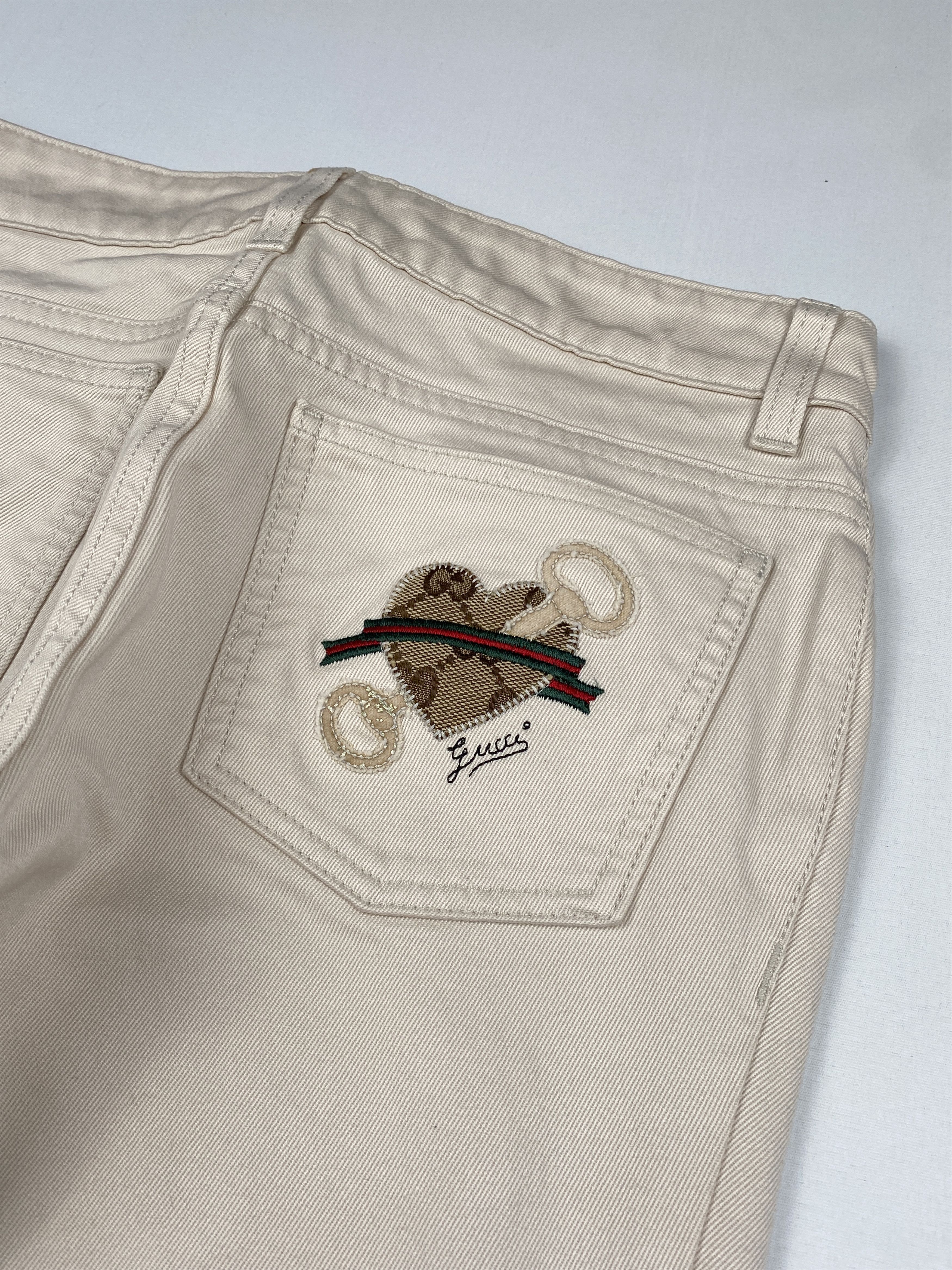 Gucci Embroidered Heart Crest Denim Pants Size 25" / US 0 / IT 36 - 10 Thumbnail