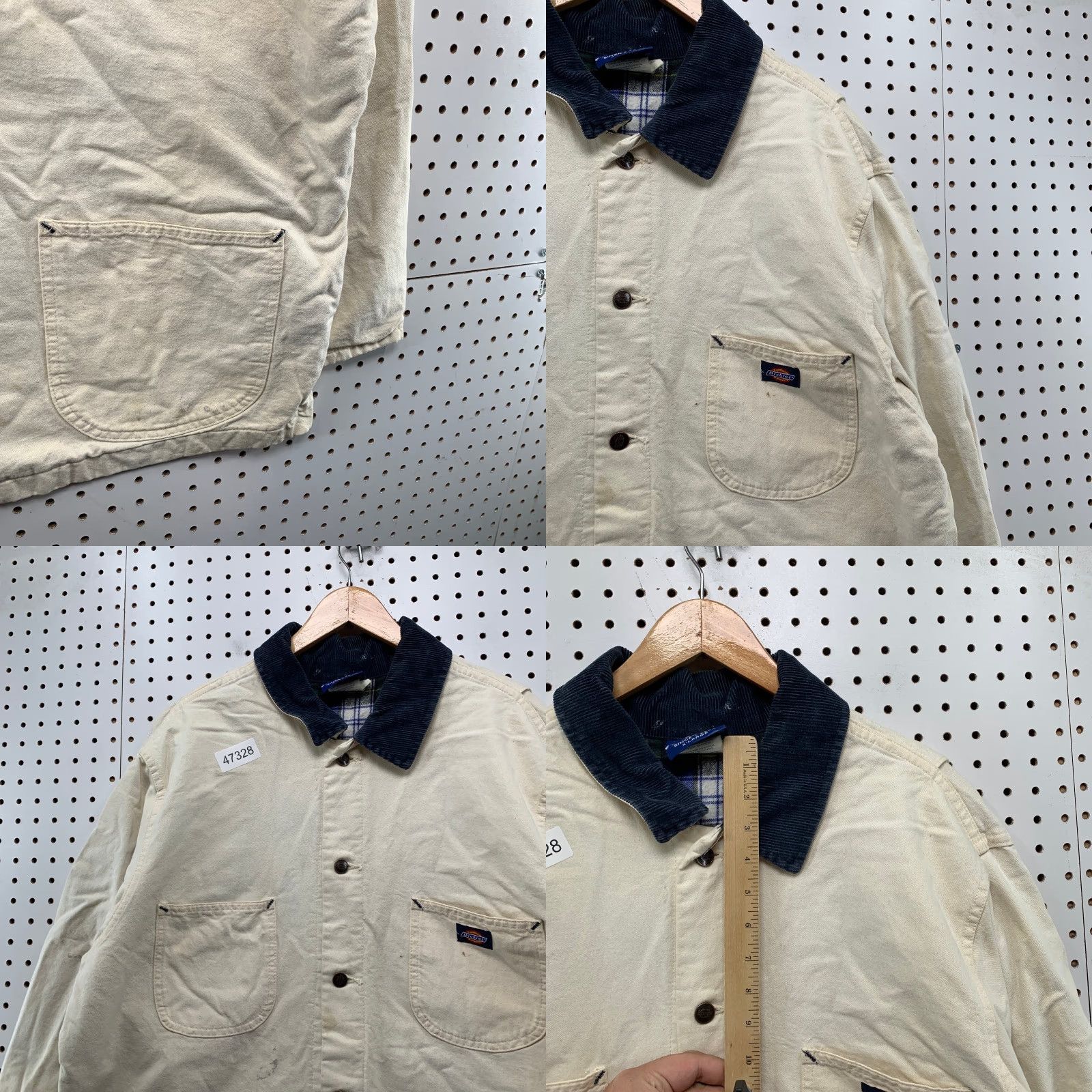 Dickies VINTAGE Dickies Chore Coat Mens XL White Plaid Flannel Lined DIstressed Coat Size US XL / EU 56 / 4 - 9 Thumbnail