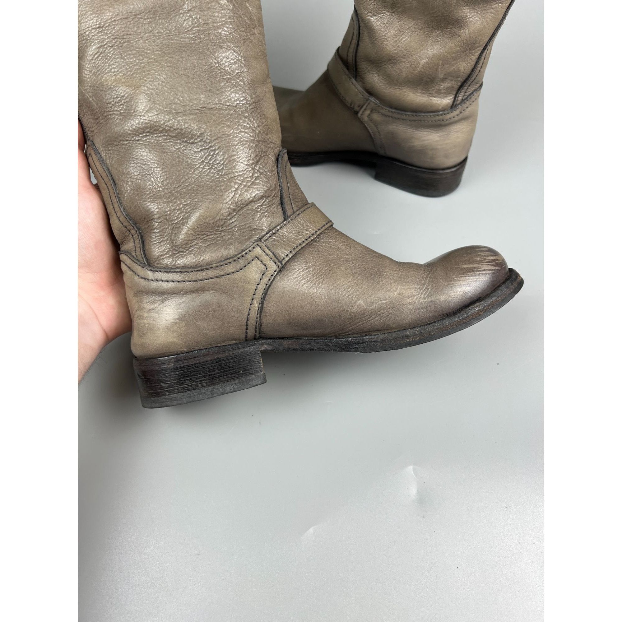MoMA Moma Gray Leather Knee High Combat Boots (Y1007) Size US 7 / IT 37 - 12 Thumbnail