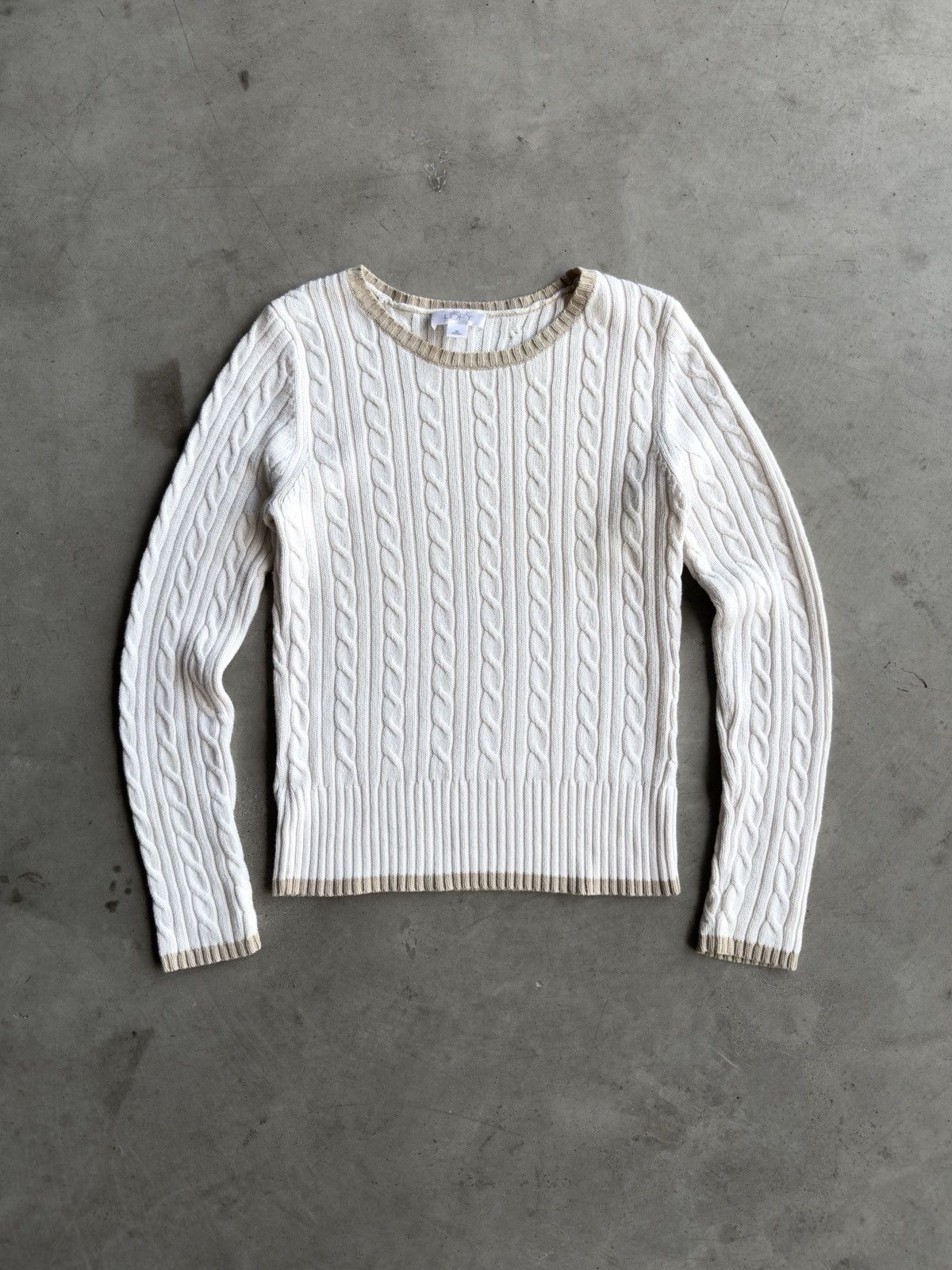 Ann Taylor Y2K 2000s White and Cream Cable Knit Sweater with Gold Trim Size M / US 6-8 / IT 42-44 - 1 Thumbnail