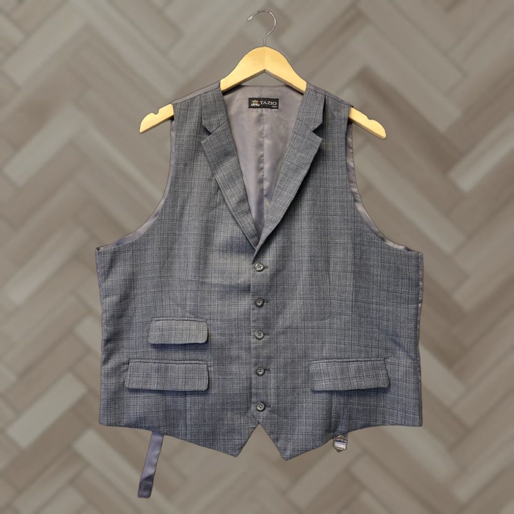 VINTAGE Tazio Suit Vest 44R Wool Gray Pin Stripes Formal Business Wedding Men