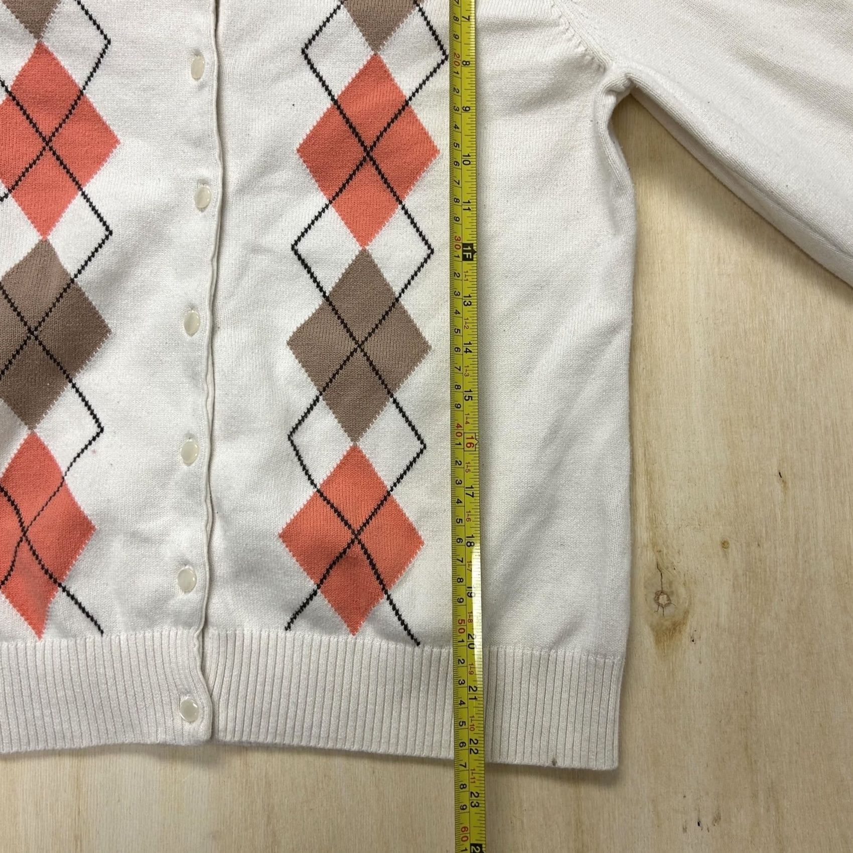 Izod IZOD Golf Cardigan Sweater Womens Large White Argyle Tight-Knit Button Front Cardigan Size L / US 10 / IT 46 - 4 Thumbnail