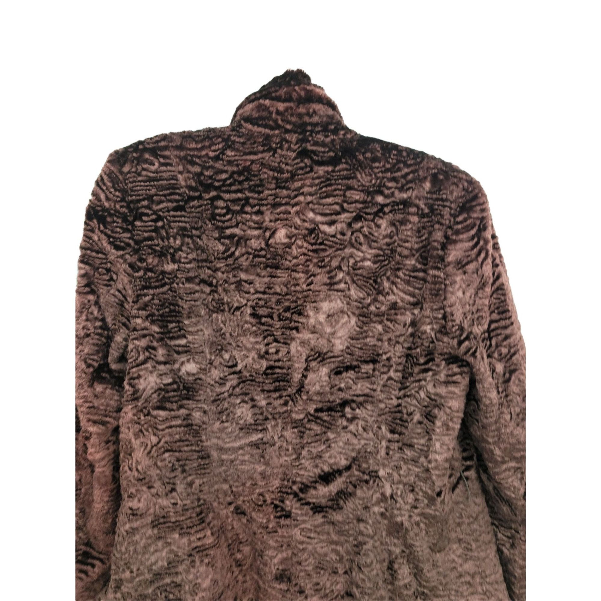 Vintage Vtg 90's Vegan Faux Persian Lamb Fur Jacket Sz M Chocolate T Size M / US 6-8 / IT 42-44 - 8 Thumbnail