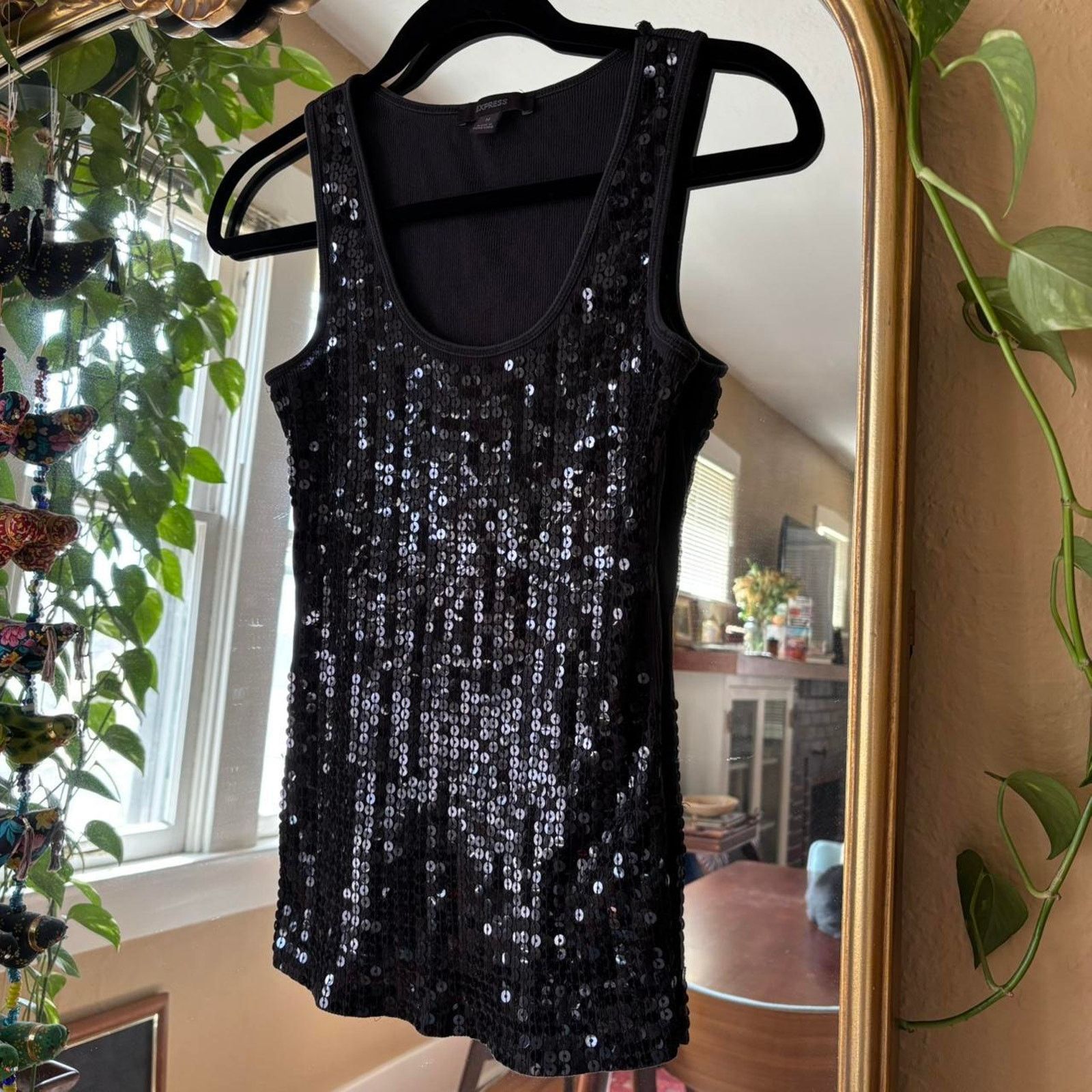 Express Vintage Express Black Sequin Tank Top Medium Y2K NYE Party Size M / US 6-8 / IT 42-44 - 3 Thumbnail
